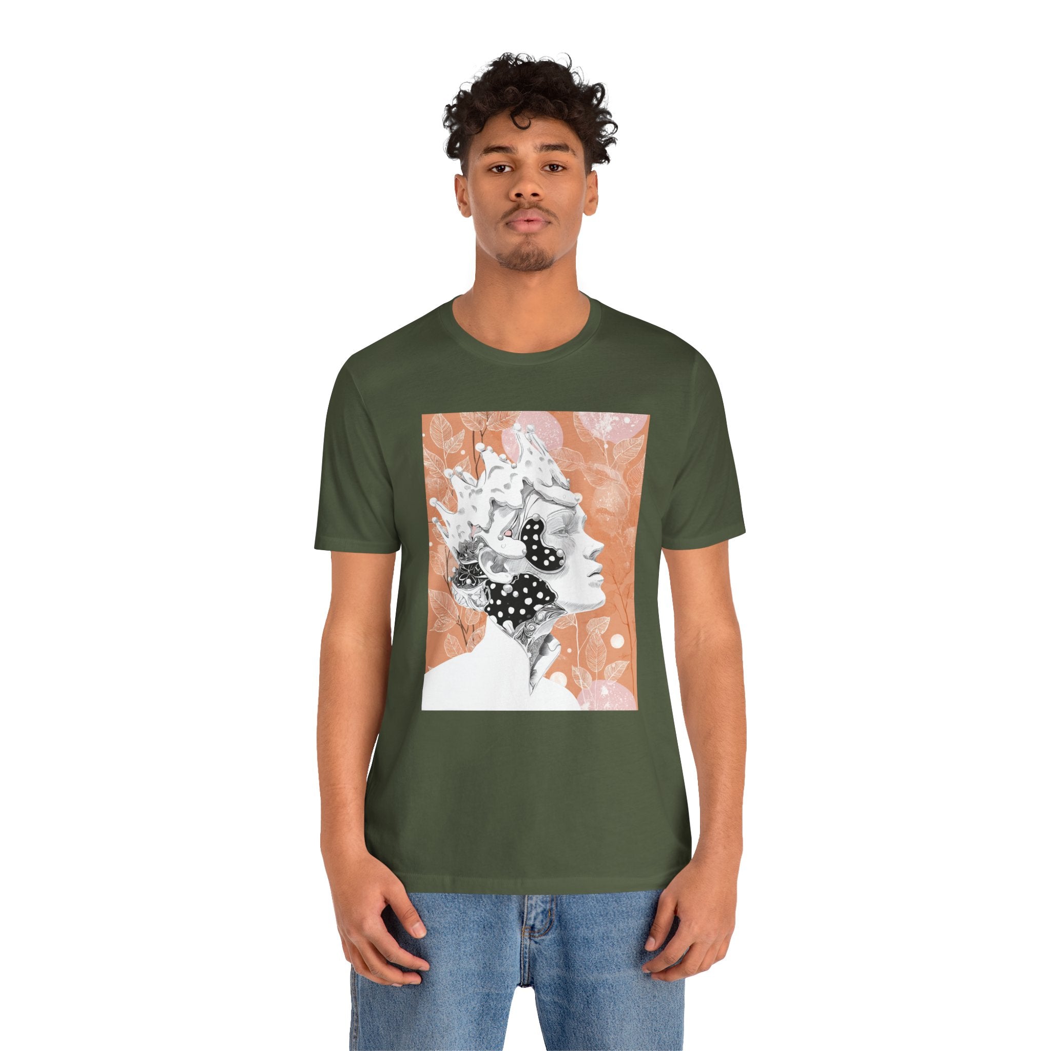 Artistic Coral Portrait Tee — Abstract Floral Woman Graphic T-Shirt