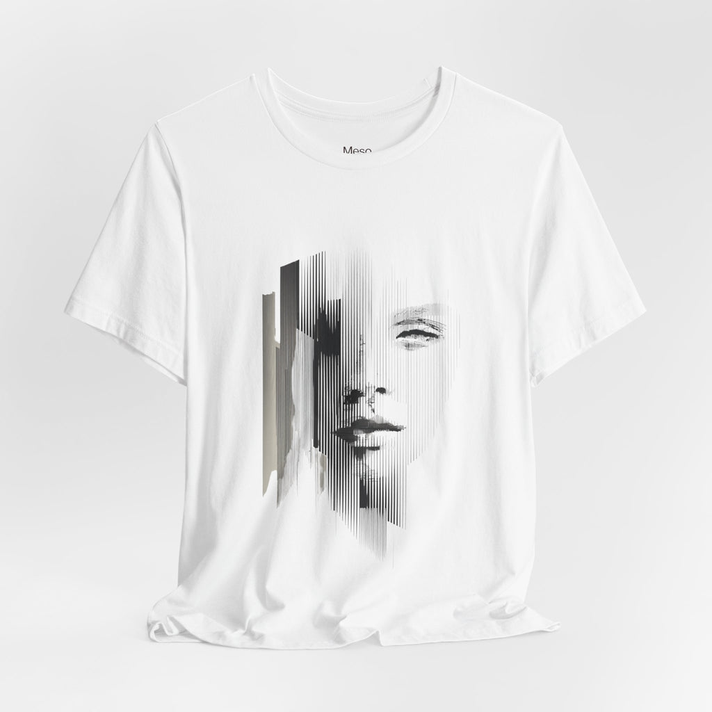 Glitch Face Portrait Tee | Abstract Drip Art, Minimal Monochrome