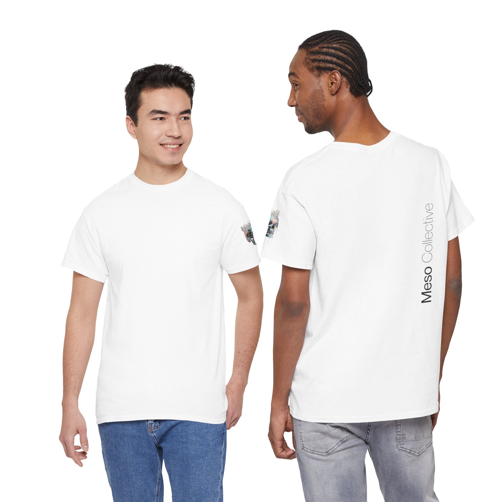 T-Shirt — Minimal 'Meso Collective' Back Print Tee with Subtle Sleeve Graphic
