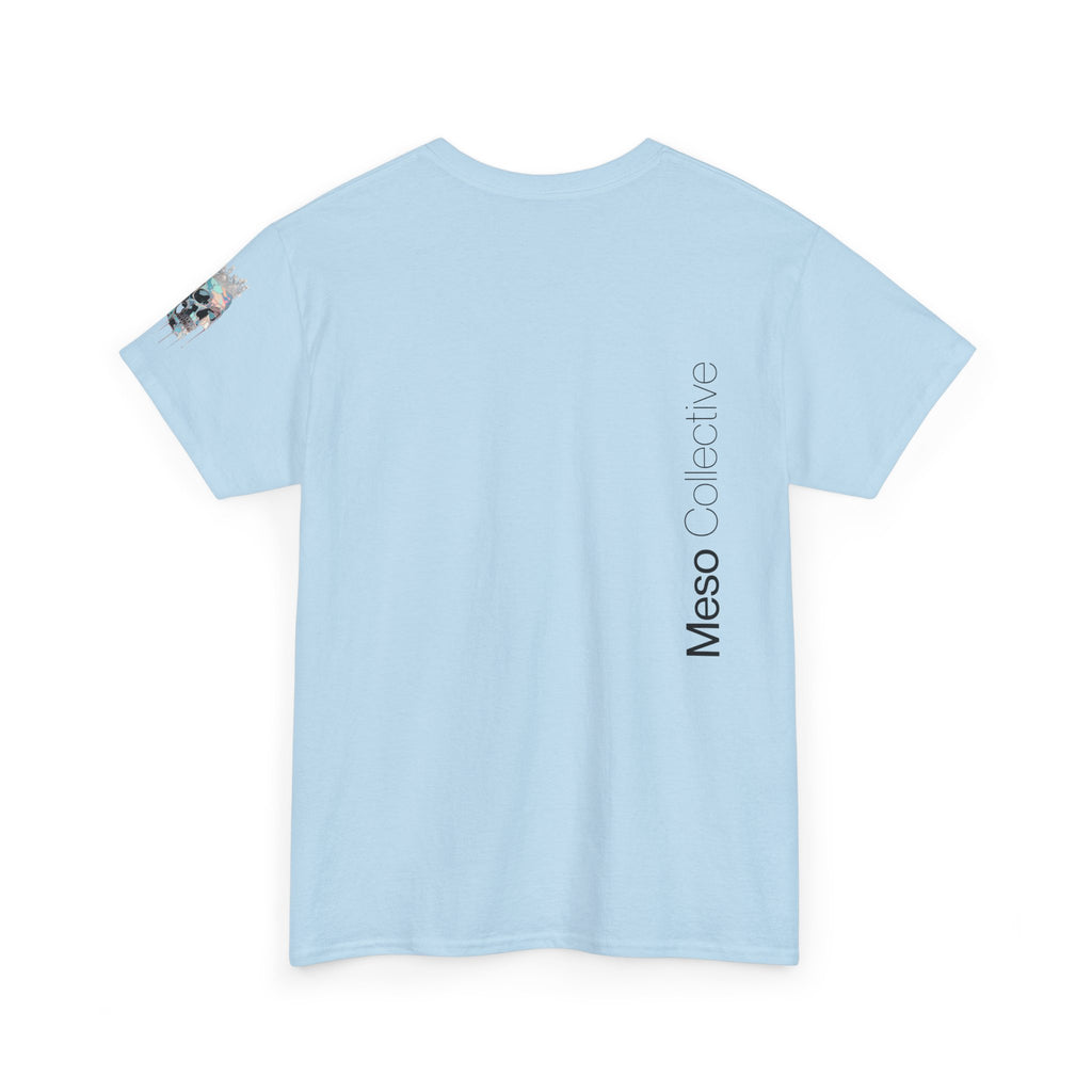 T-Shirt — Minimal 'Meso Collective' Back Print Tee with Subtle Sleeve Graphic
