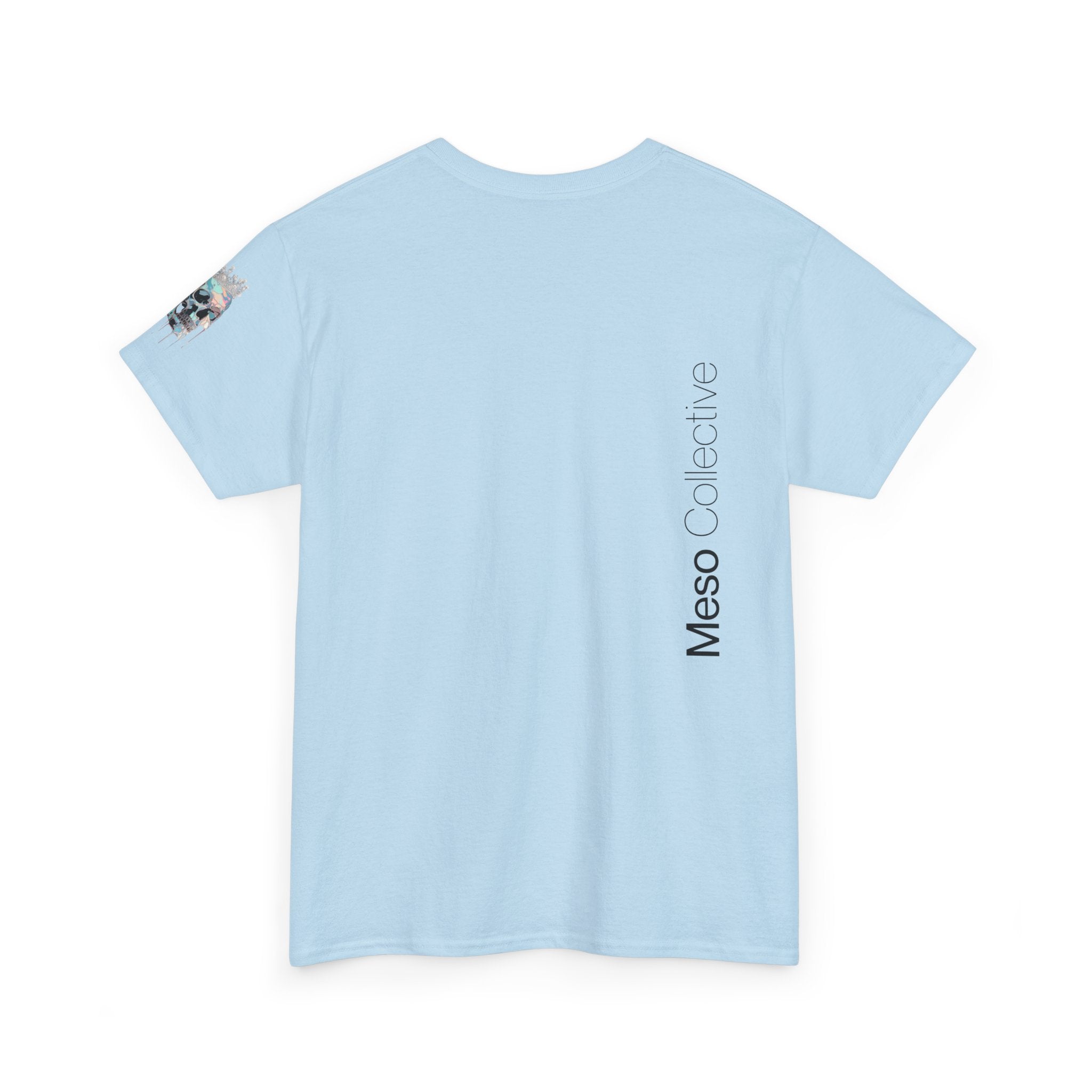 T-Shirt — Minimal 'Meso Collective' Back Print Tee with Subtle Sleeve Graphic