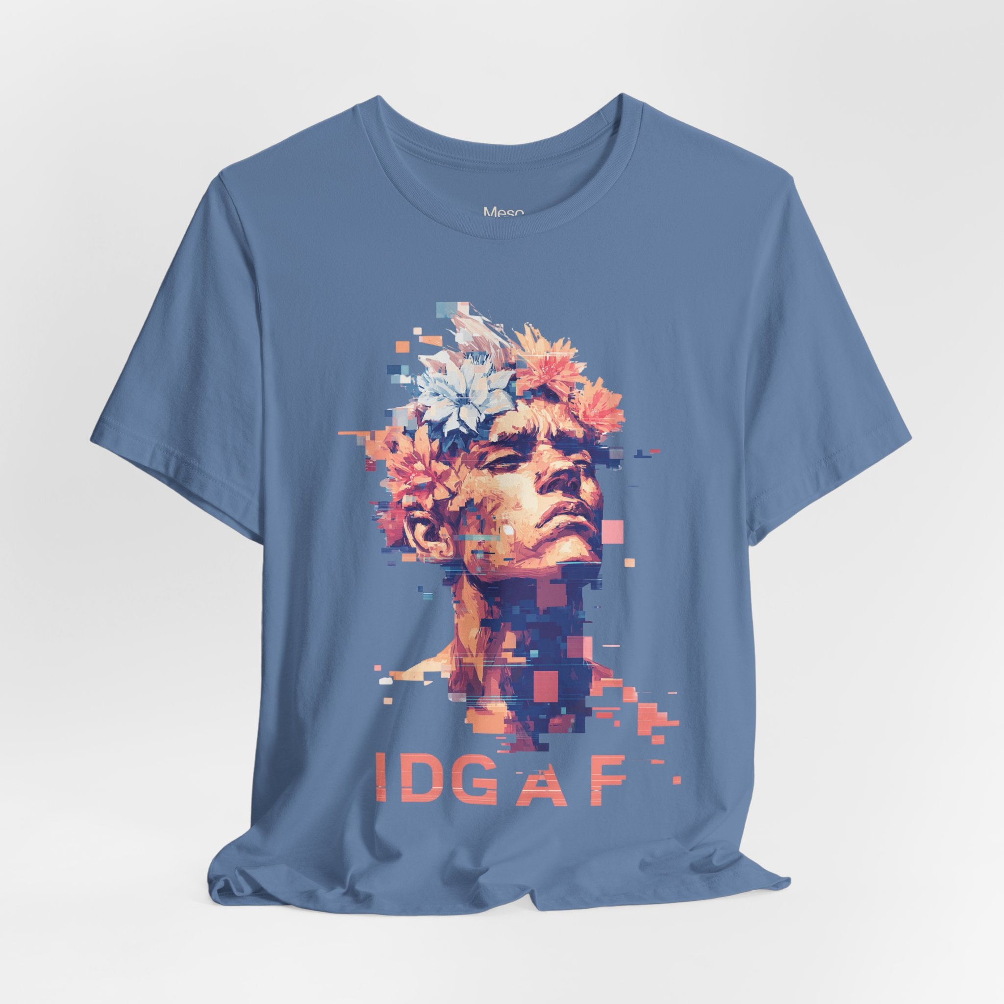 IDGAF Statue Bust Graphic Tee | Glitched Classical Sculpture T-Shirt
