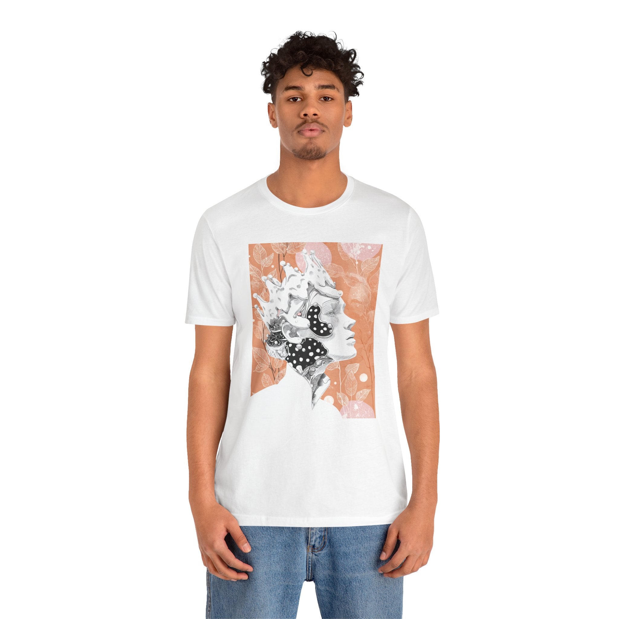 Artistic Coral Portrait Tee — Abstract Floral Woman Graphic T-Shirt