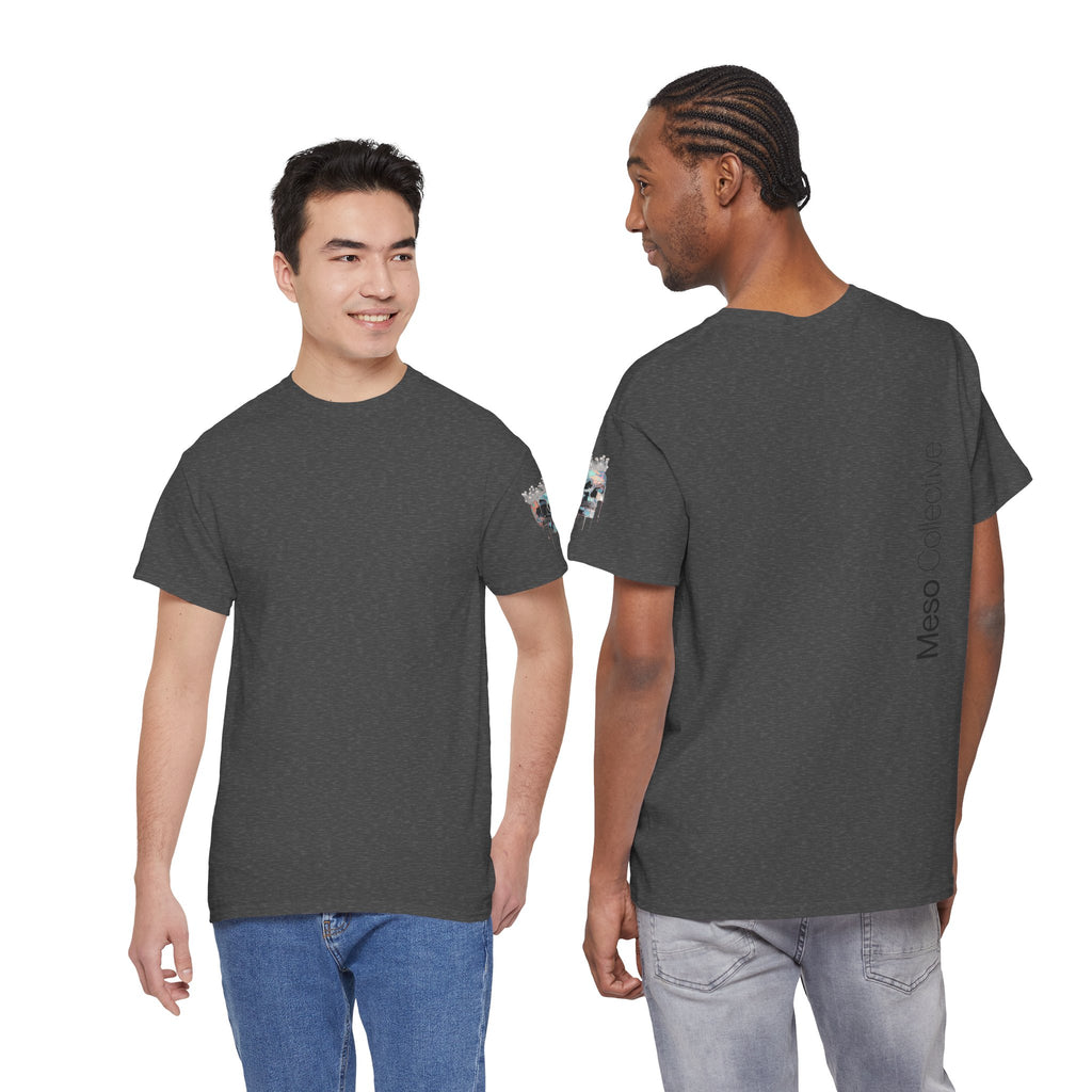 T-Shirt — Minimal 'Meso Collective' Back Print Tee with Subtle Sleeve Graphic