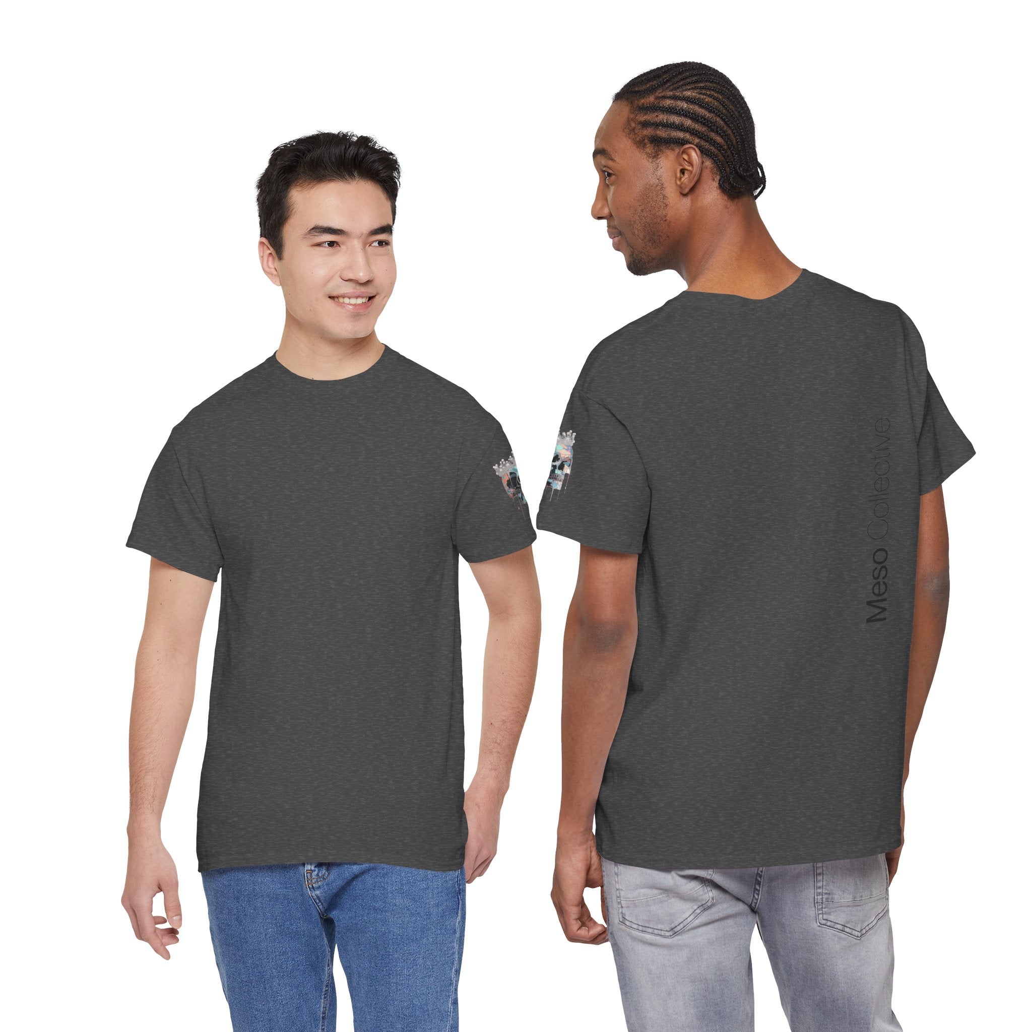 T-Shirt — Minimal 'Meso Collective' Back Print Tee with Subtle Sleeve Graphic