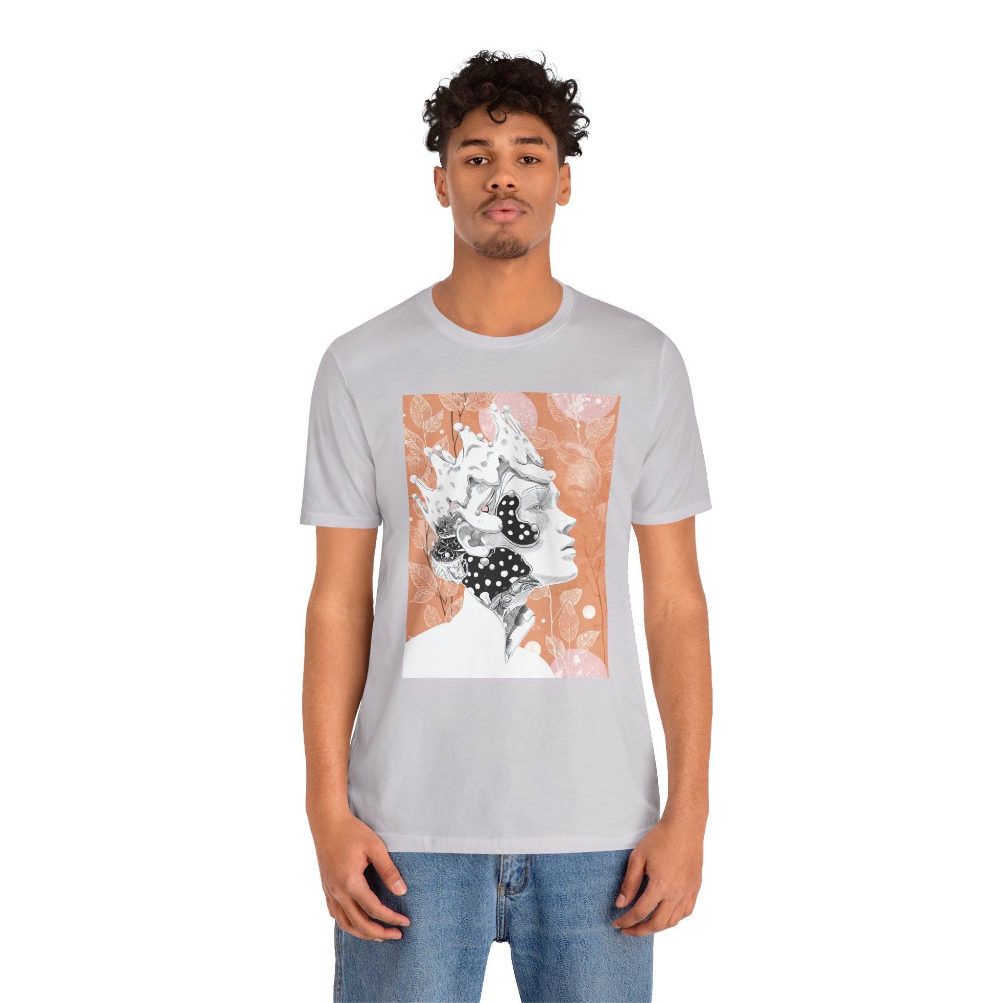 Artistic Coral Portrait Tee — Abstract Floral Woman Graphic T-Shirt