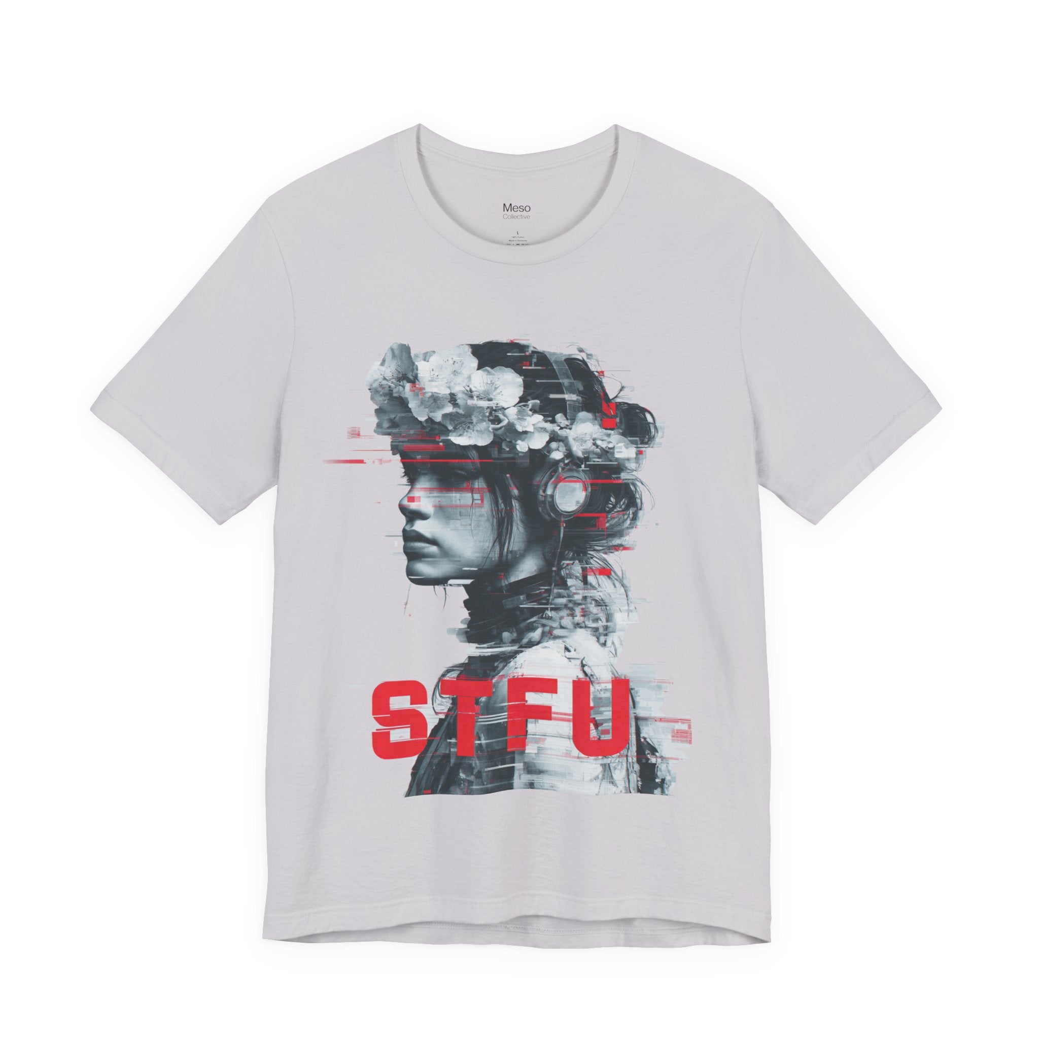 STFU Glitch Portrait Tee | Vaporwave Cyberpunk Graphic T-Shirt