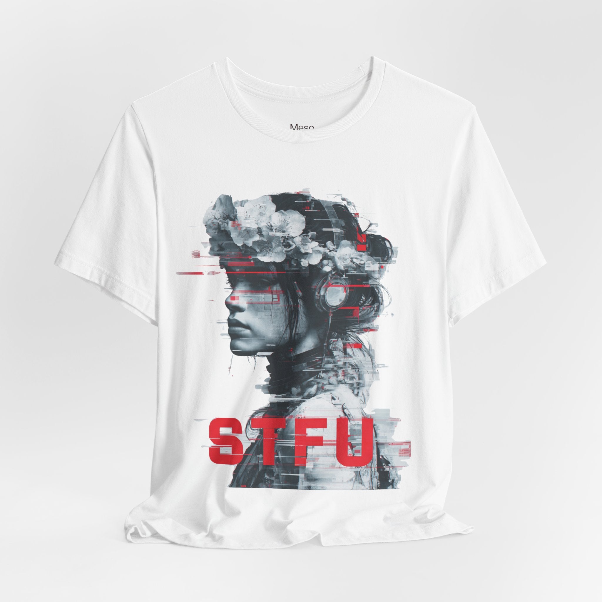 STFU Glitch Portrait Tee | Vaporwave Cyberpunk Graphic T-Shirt
