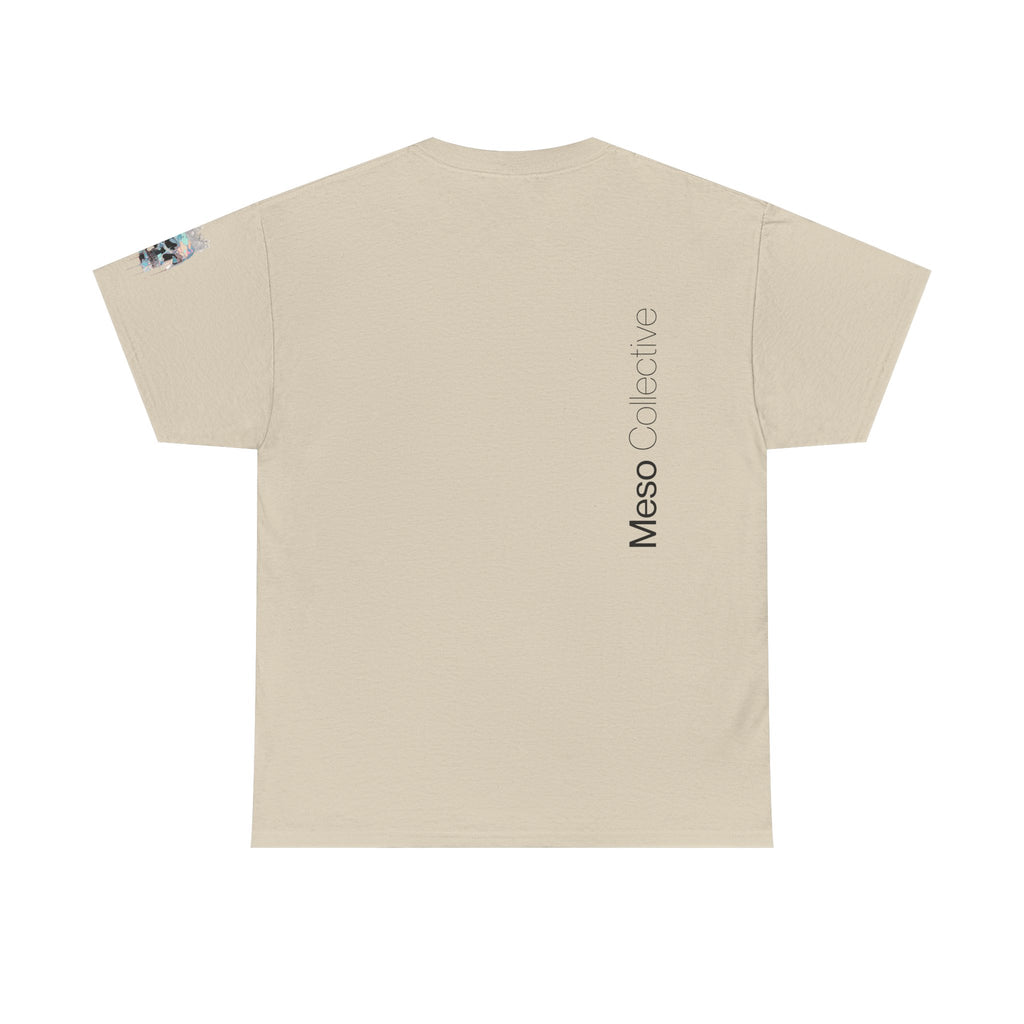T-Shirt — Minimal 'Meso Collective' Back Print Tee with Subtle Sleeve Graphic
