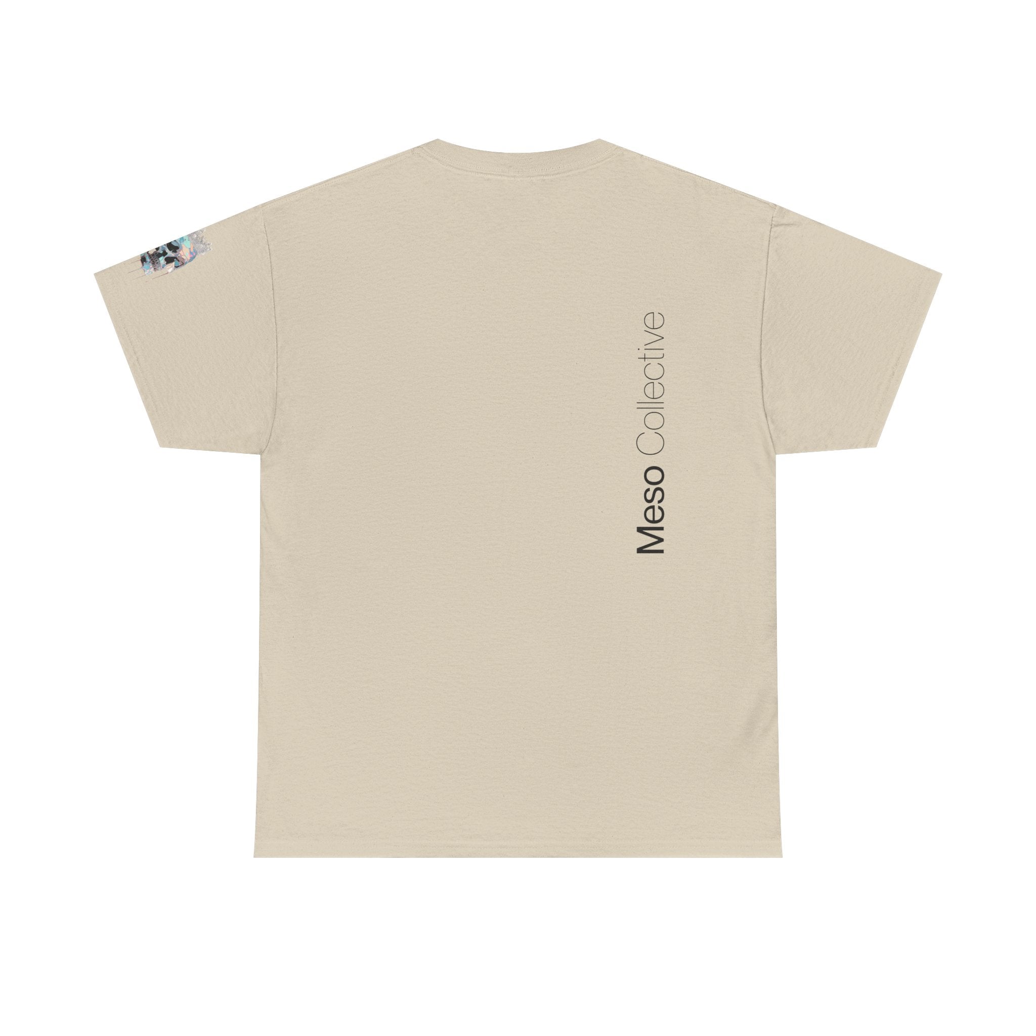 T-Shirt — Minimal 'Meso Collective' Back Print Tee with Subtle Sleeve Graphic