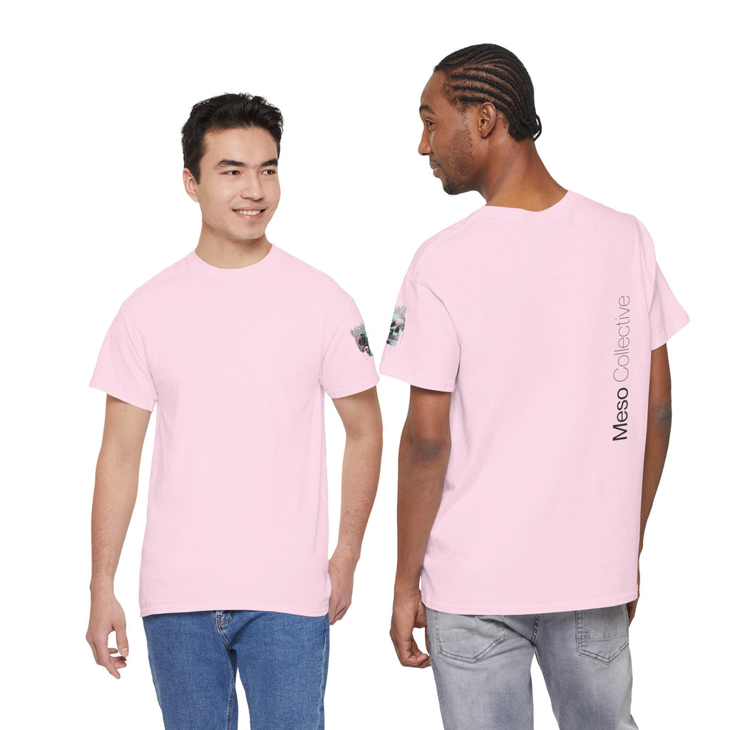 T-Shirt — Minimal 'Meso Collective' Back Print Tee with Subtle Sleeve Graphic