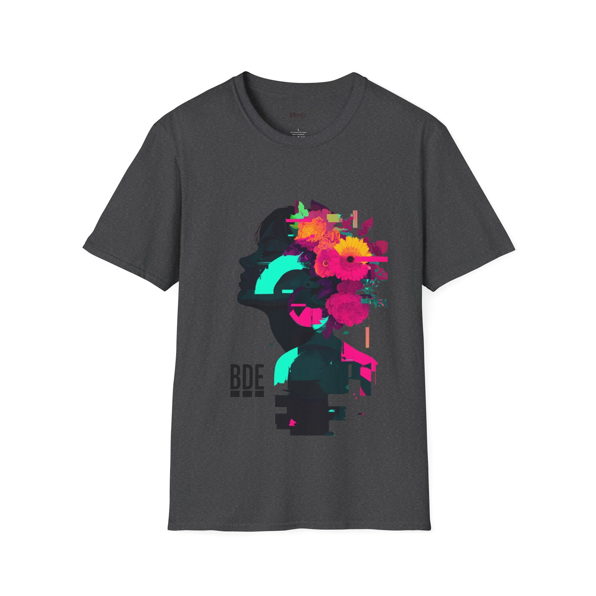 Floral Glitch Silhouette T-Shirt | Neon Flowers Portrait