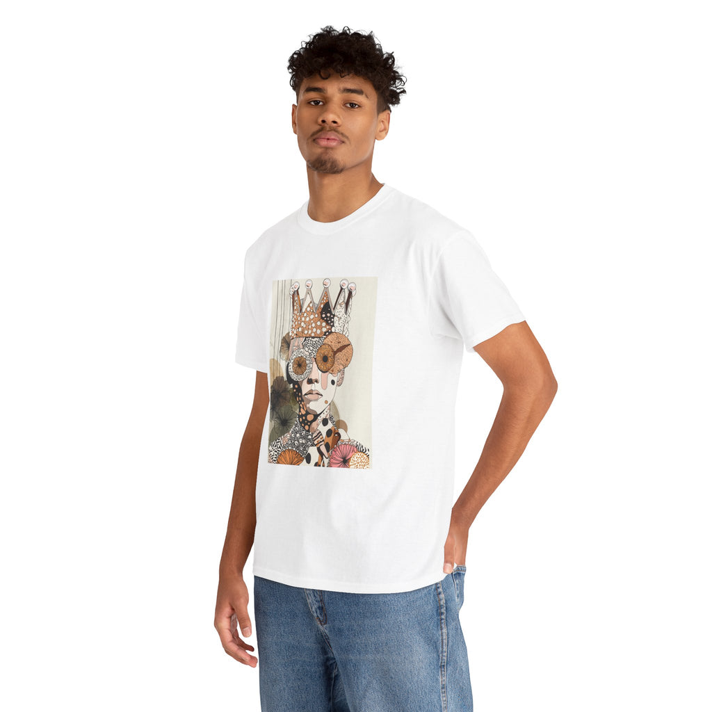 Surreal Crowned Face Art Tee — Abstract Collage Graphic T-Shirt