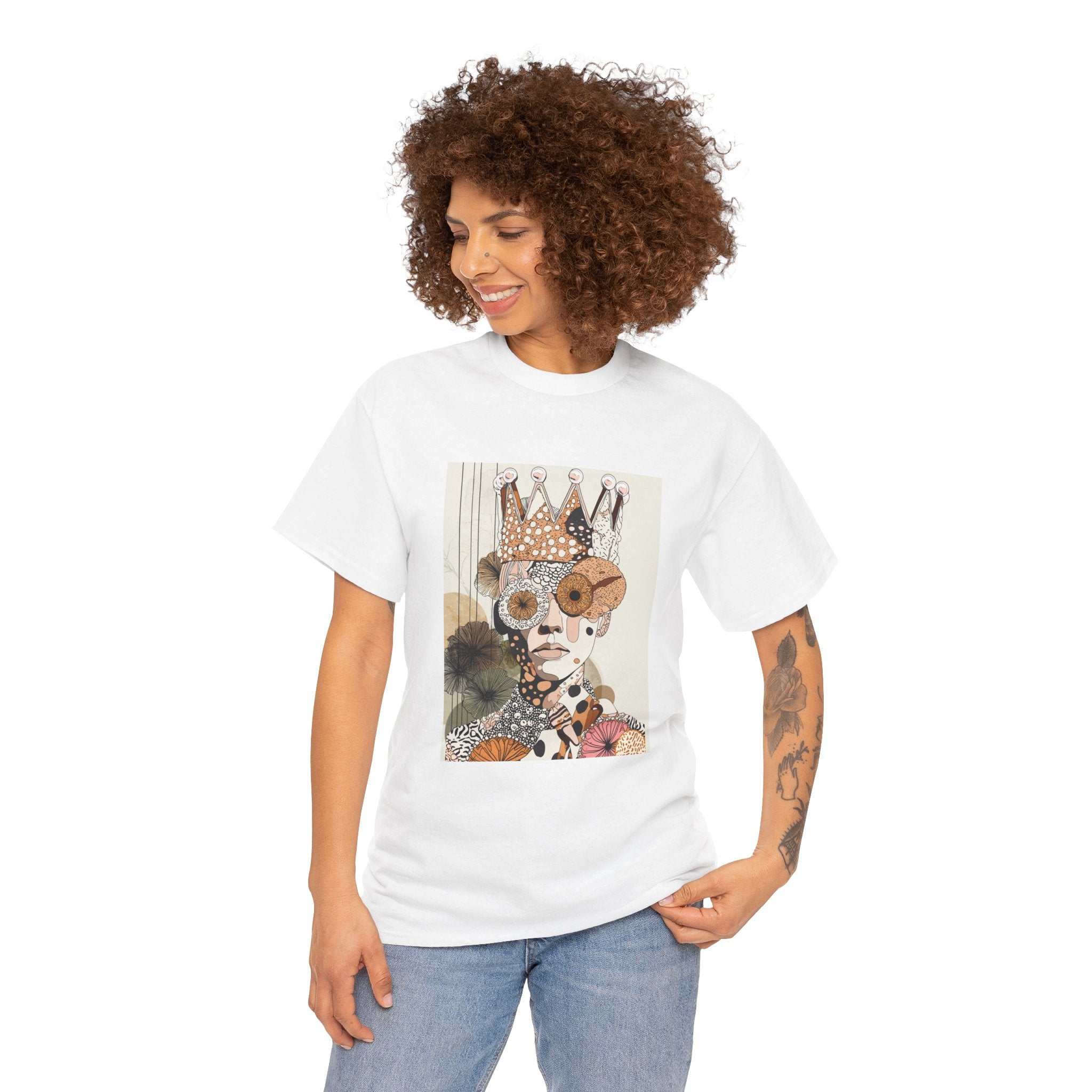 Surreal Crowned Face Art Tee — Abstract Collage Graphic T-Shirt