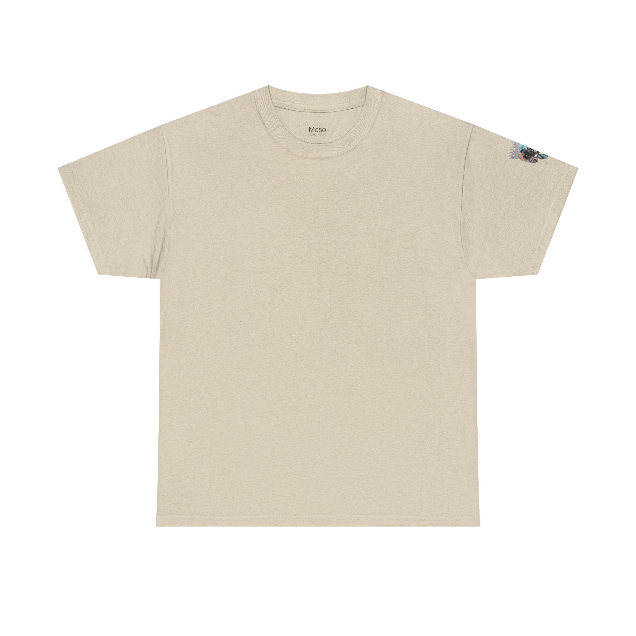 T-Shirt — Minimal 'Meso Collective' Back Print Tee with Subtle Sleeve Graphic