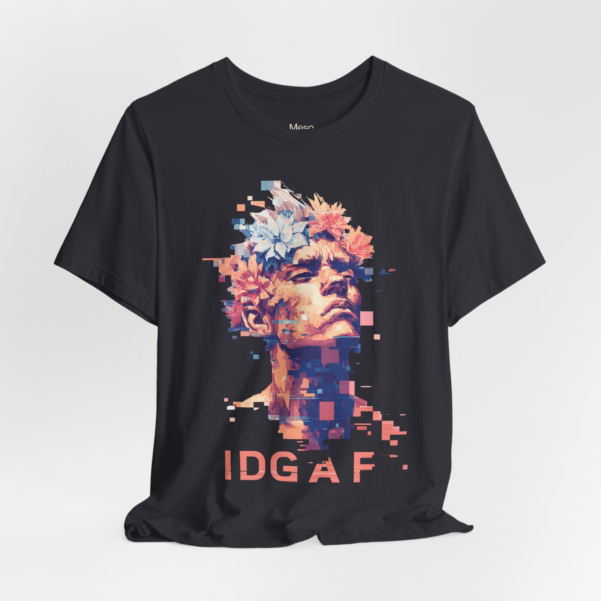 IDGAF Statue Bust Graphic Tee | Glitched Classical Sculpture T-Shirt
