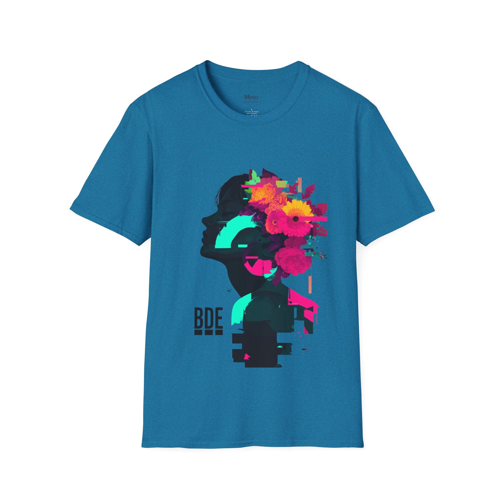 Floral Glitch Silhouette T-Shirt | Neon Flowers Portrait
