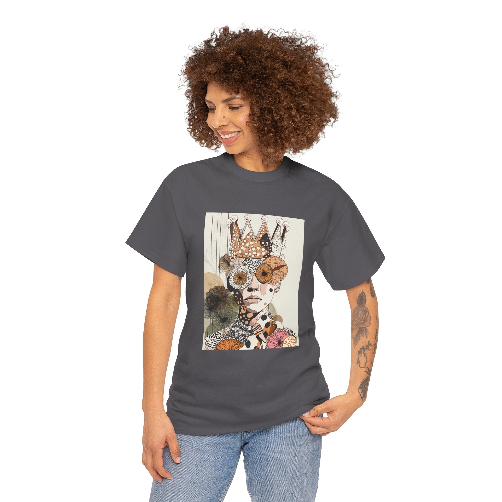 Surreal Crowned Face Art Tee — Abstract Collage Graphic T-Shirt