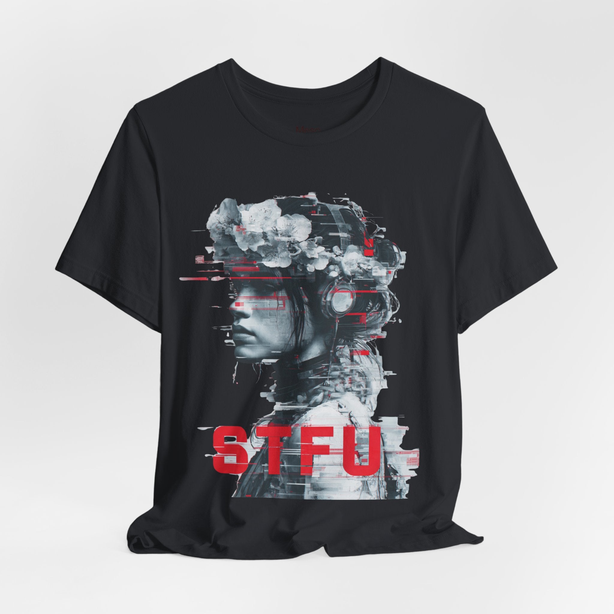 STFU Glitch Portrait Tee | Vaporwave Cyberpunk Graphic T-Shirt