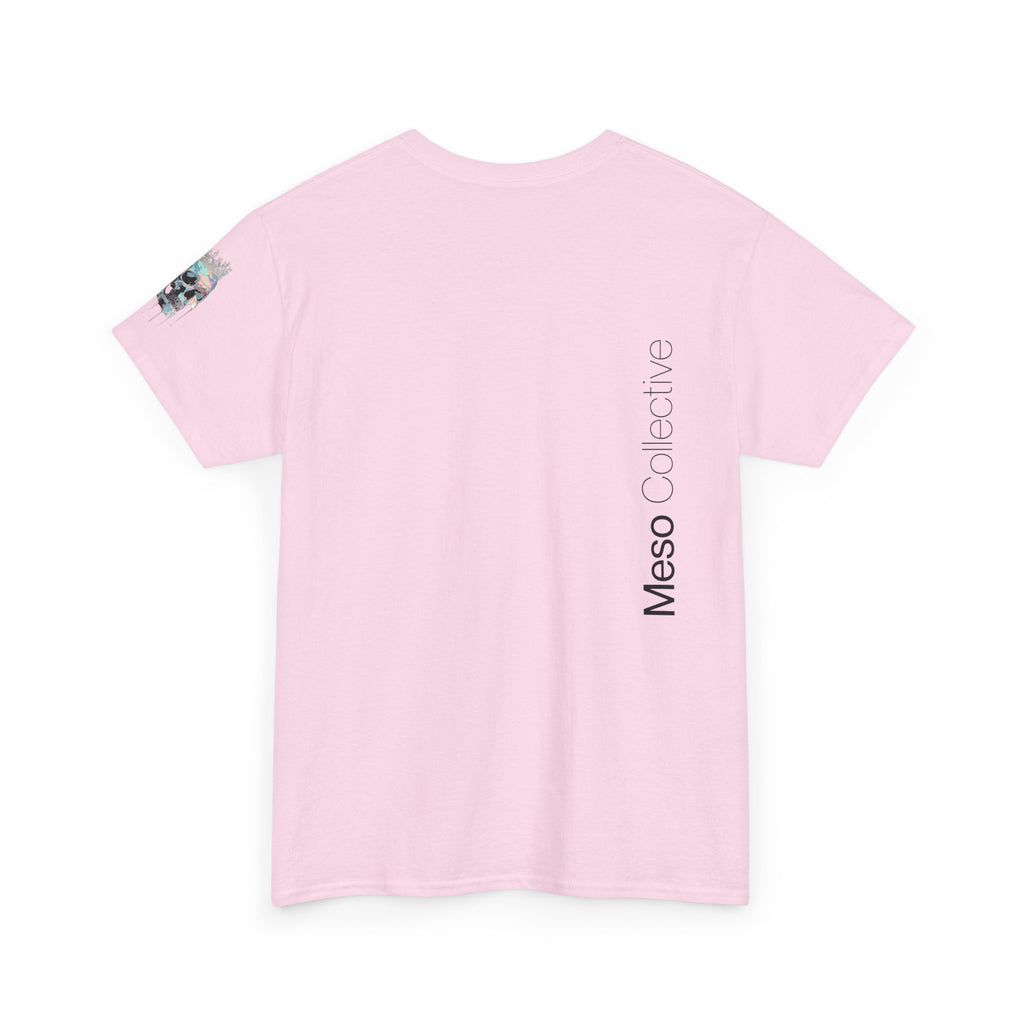 T-Shirt — Minimal 'Meso Collective' Back Print Tee with Subtle Sleeve Graphic