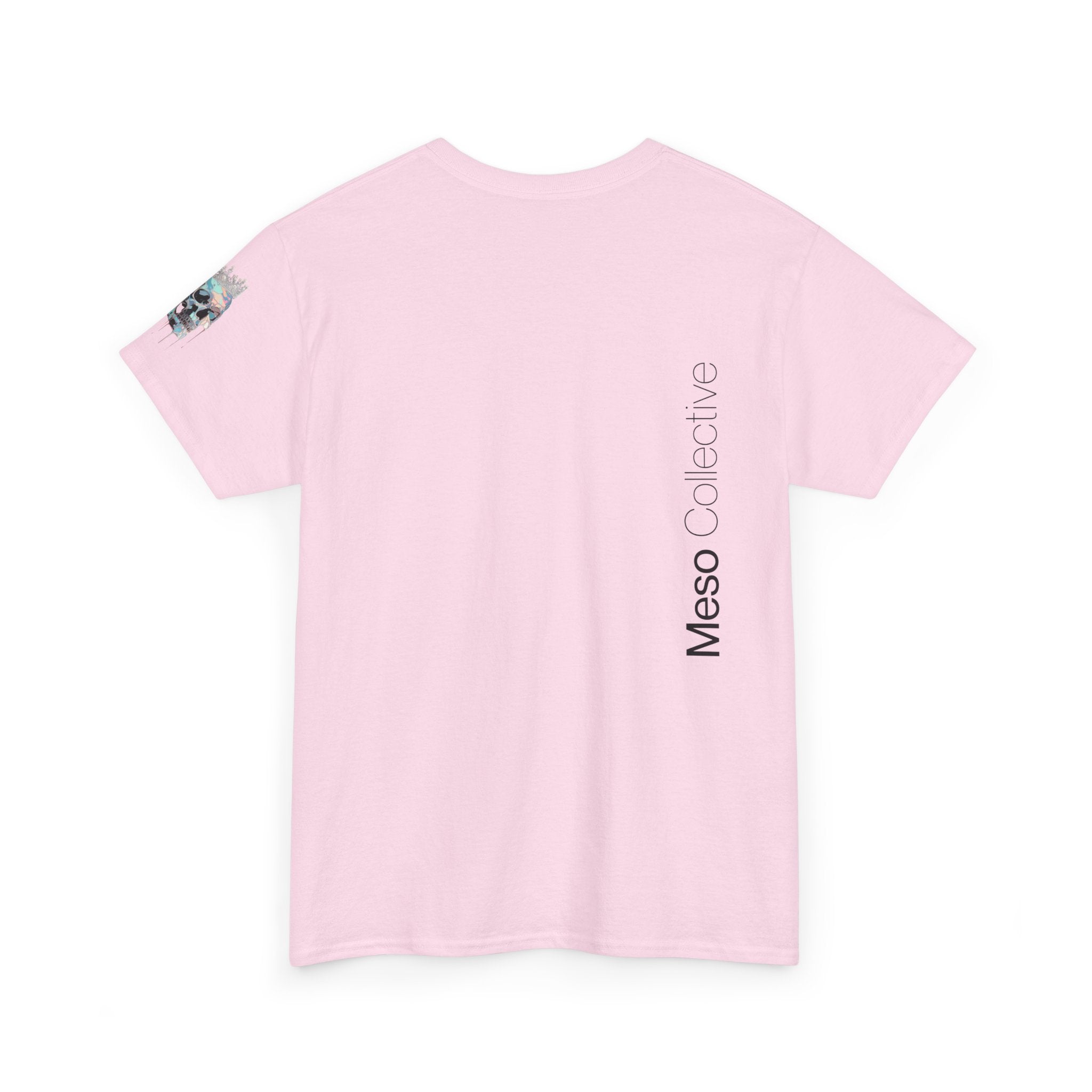 T-Shirt — Minimal 'Meso Collective' Back Print Tee with Subtle Sleeve Graphic