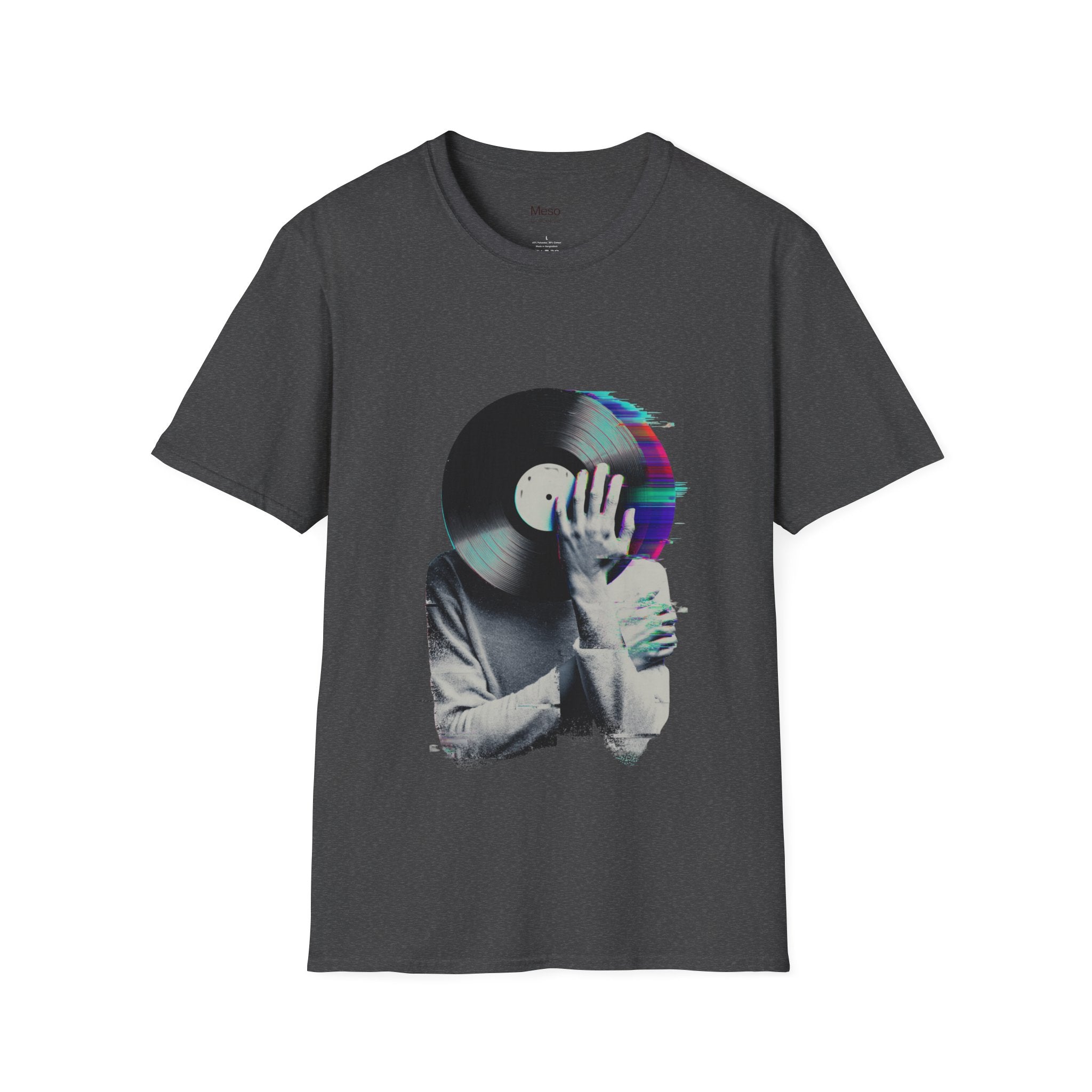 Glitch Vinyl Face T-Shirt | Retro Record Art, Music Lover Tee