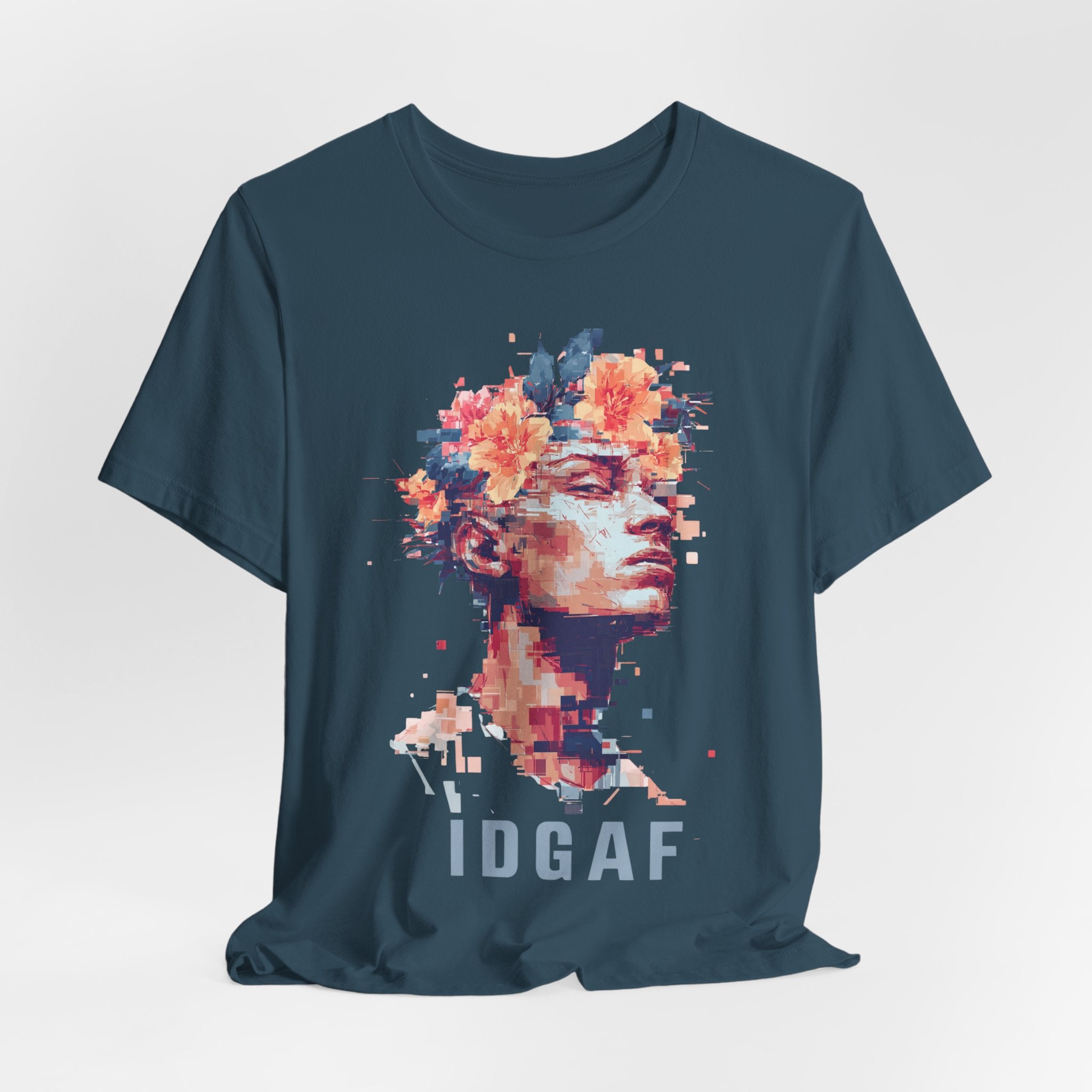 Floral Bust Portrait IDGAF T-Shirt | Artistic Statue Head Tee