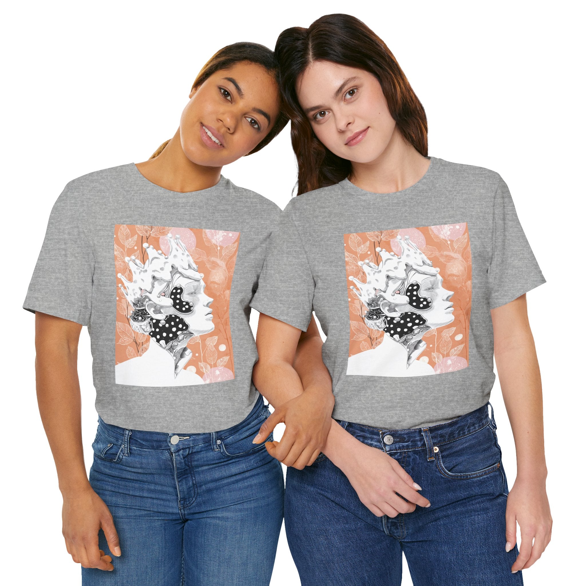 Artistic Coral Portrait Tee — Abstract Floral Woman Graphic T-Shirt