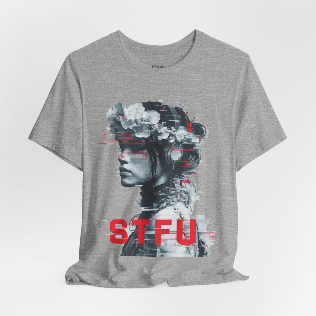 STFU Glitch Portrait Tee | Vaporwave Cyberpunk Graphic T-Shirt