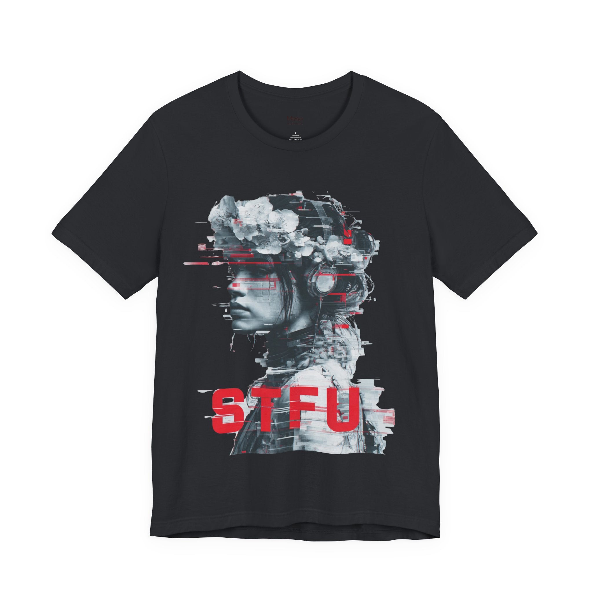 STFU Glitch Portrait Tee | Vaporwave Cyberpunk Graphic T-Shirt