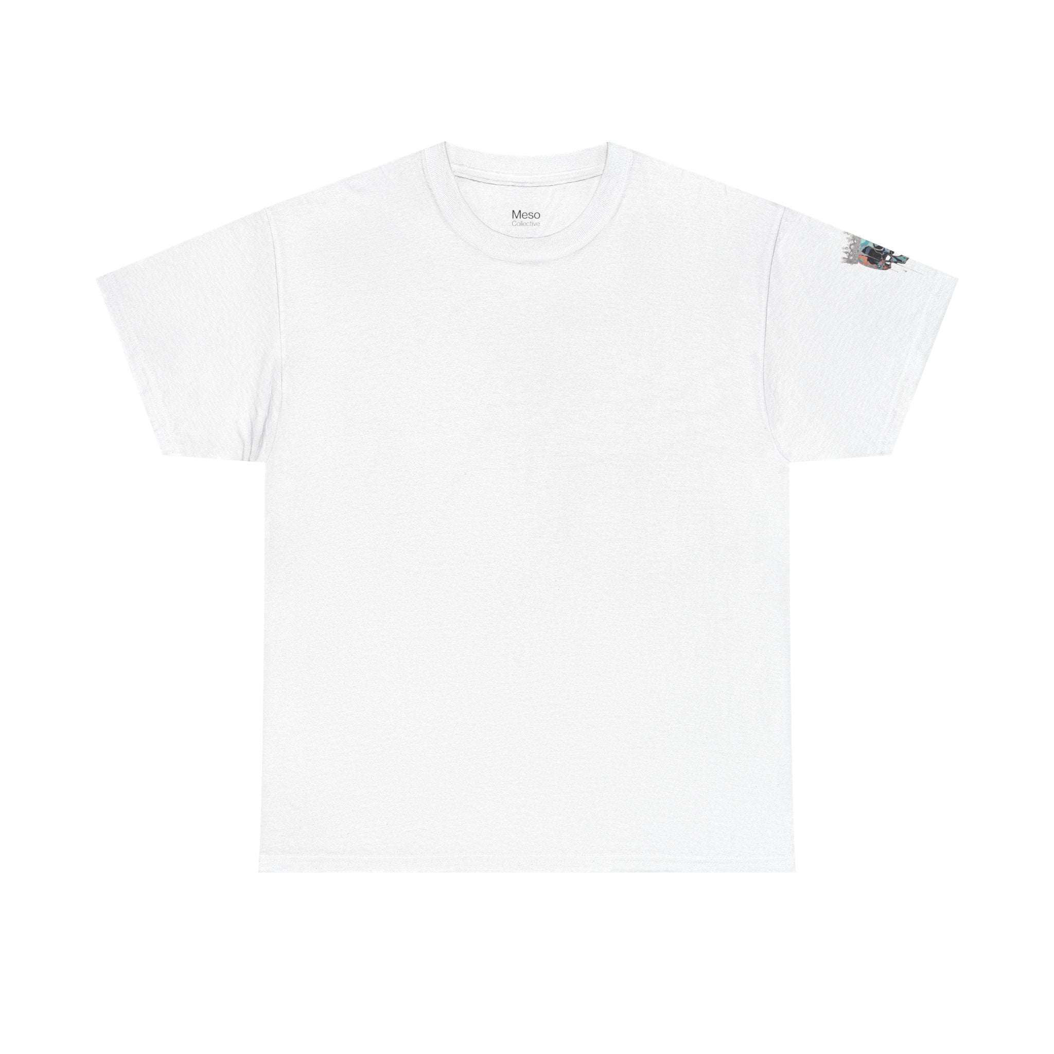 T-Shirt — Minimal 'Meso Collective' Back Print Tee with Subtle Sleeve Graphic