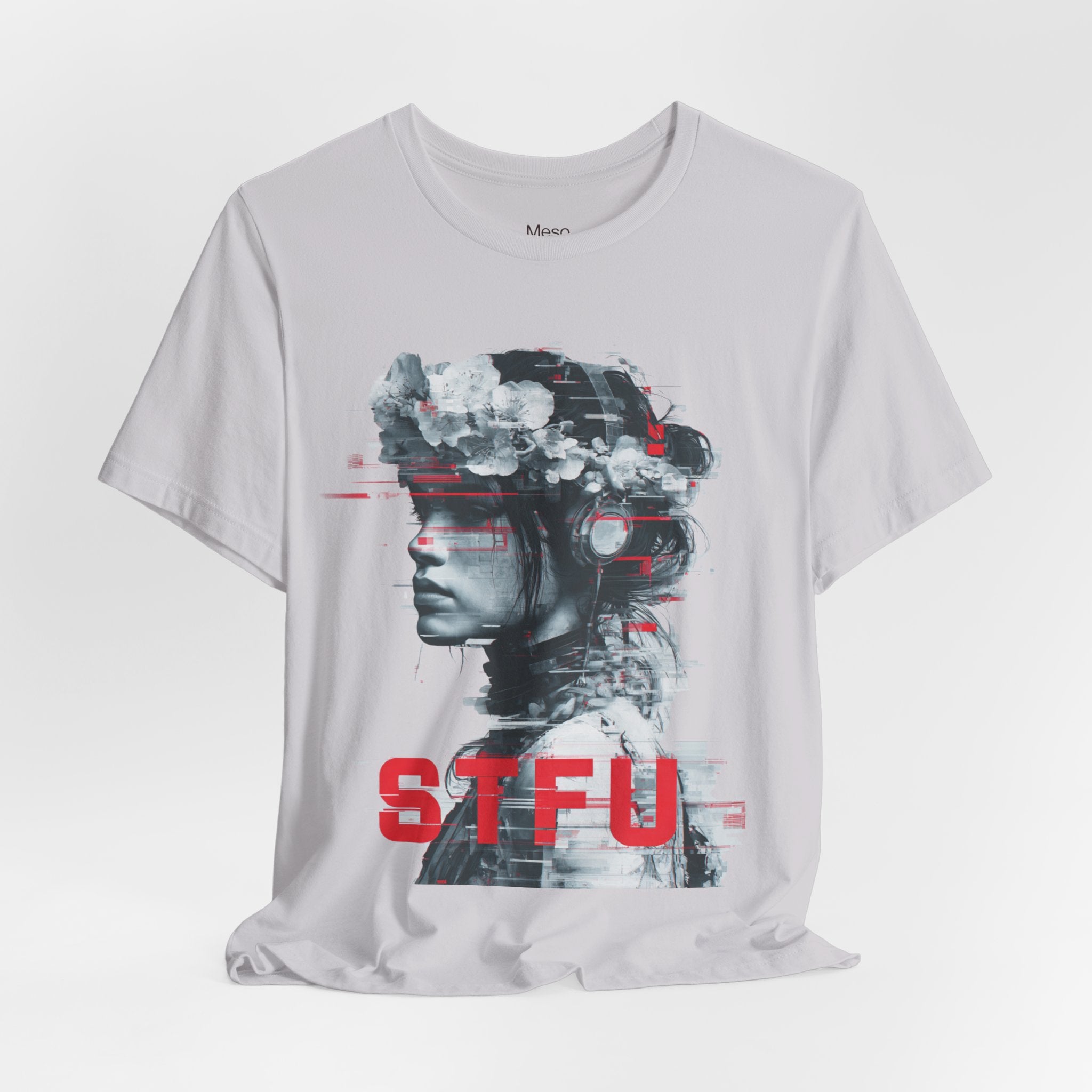 STFU Glitch Portrait Tee | Vaporwave Cyberpunk Graphic T-Shirt