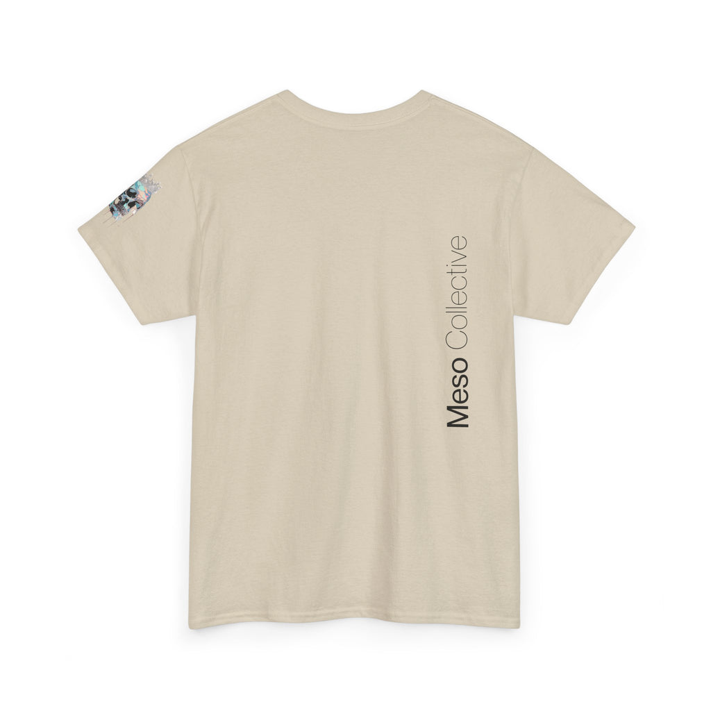 T-Shirt — Minimal 'Meso Collective' Back Print Tee with Subtle Sleeve Graphic