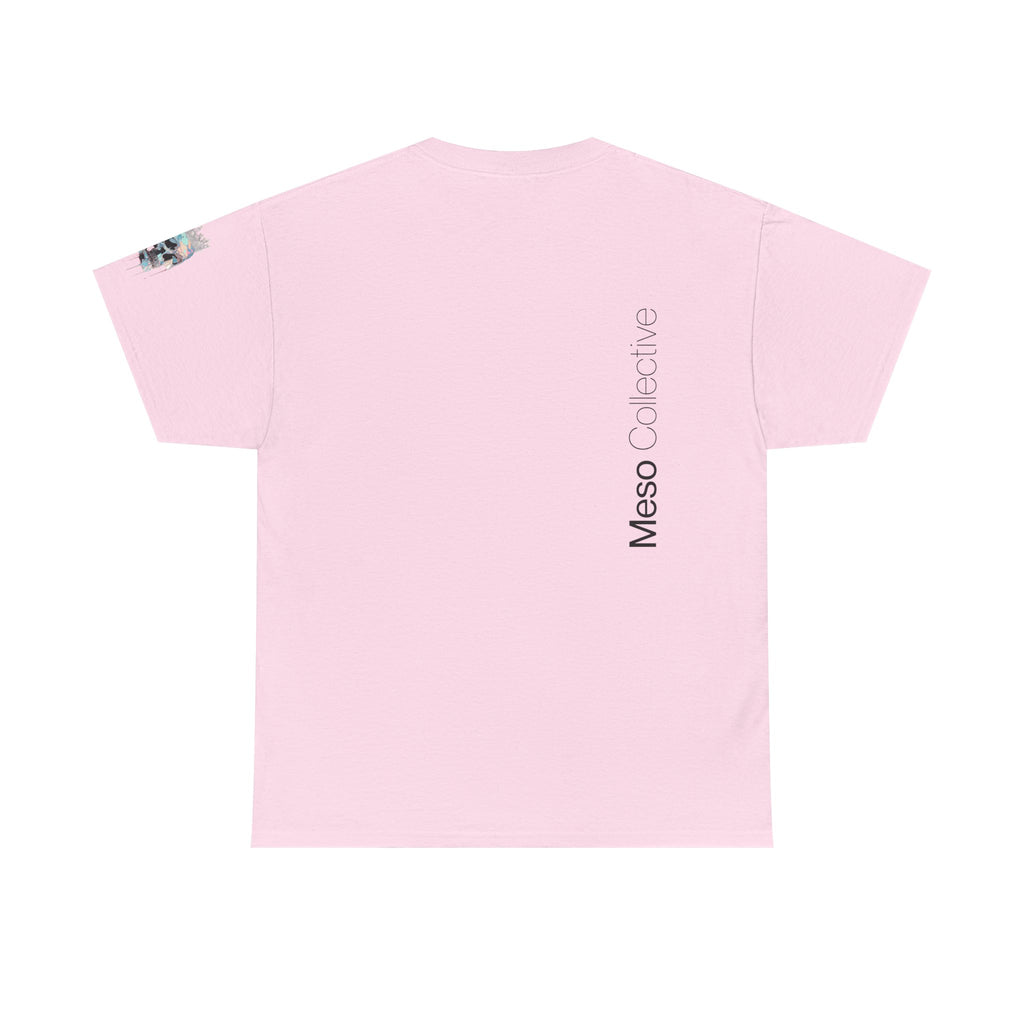 T-Shirt — Minimal 'Meso Collective' Back Print Tee with Subtle Sleeve Graphic