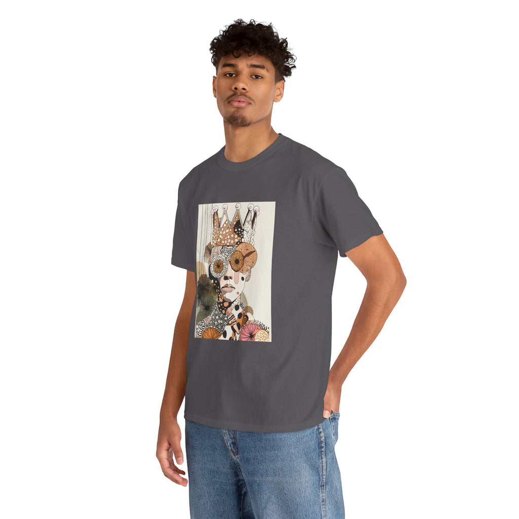 Surreal Crowned Face Art Tee — Abstract Collage Graphic T-Shirt