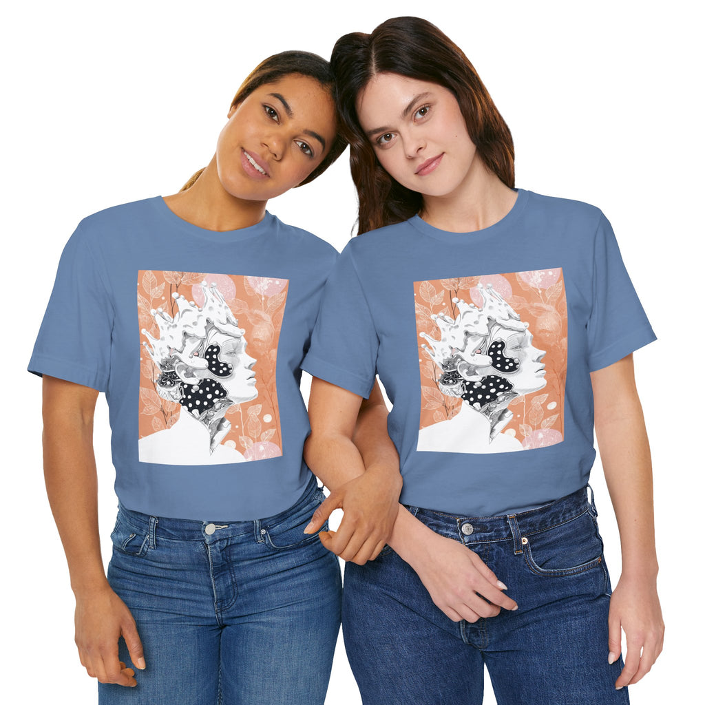 Artistic Coral Portrait Tee — Abstract Floral Woman Graphic T-Shirt