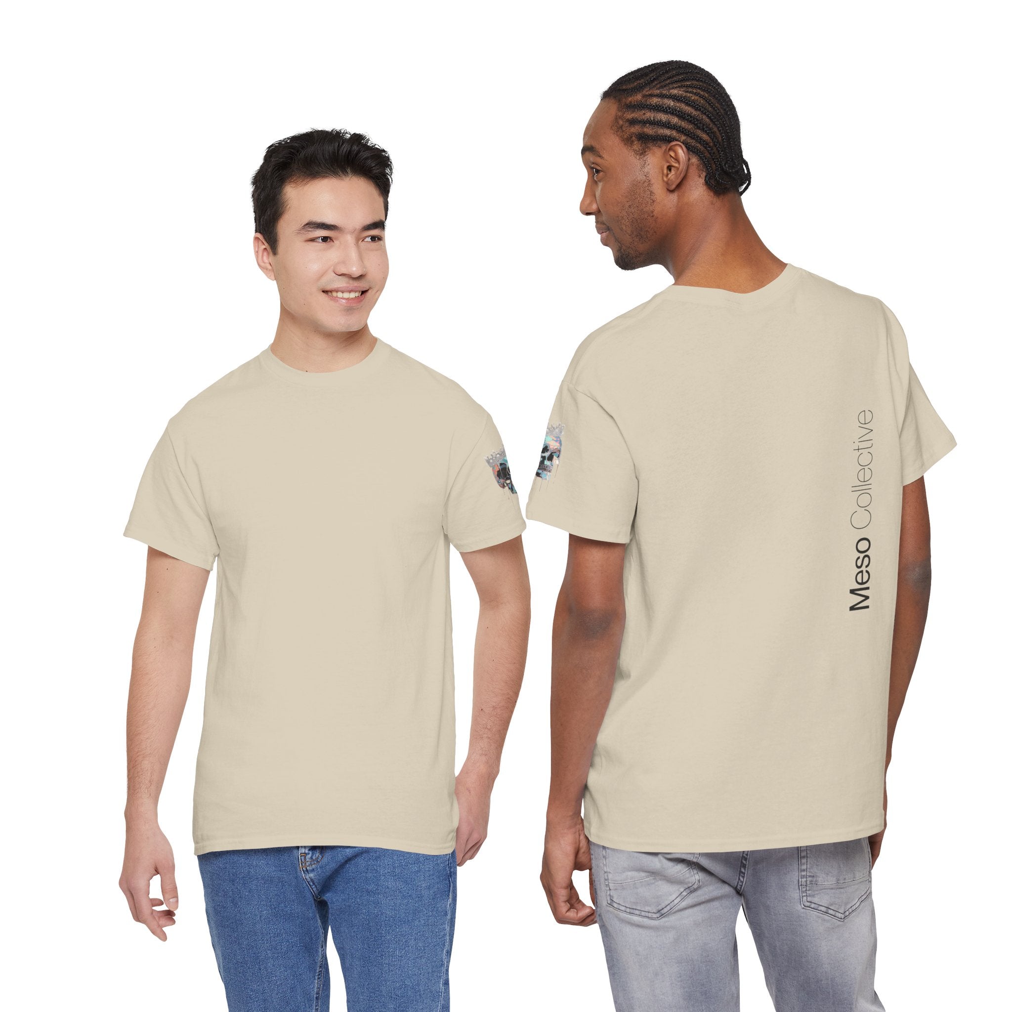 T-Shirt — Minimal 'Meso Collective' Back Print Tee with Subtle Sleeve Graphic