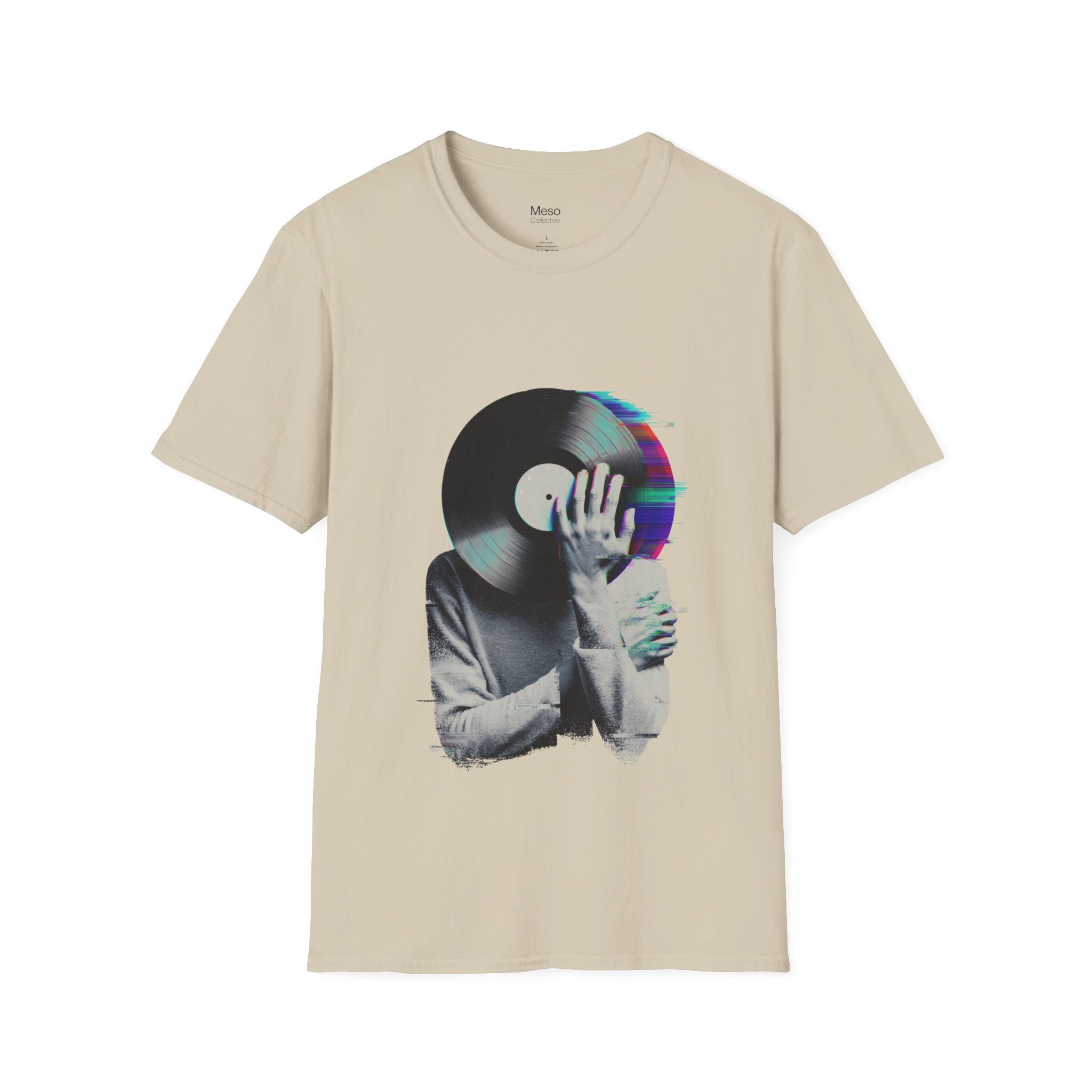 Glitch Vinyl Face T-Shirt | Retro Record Art, Music Lover Tee