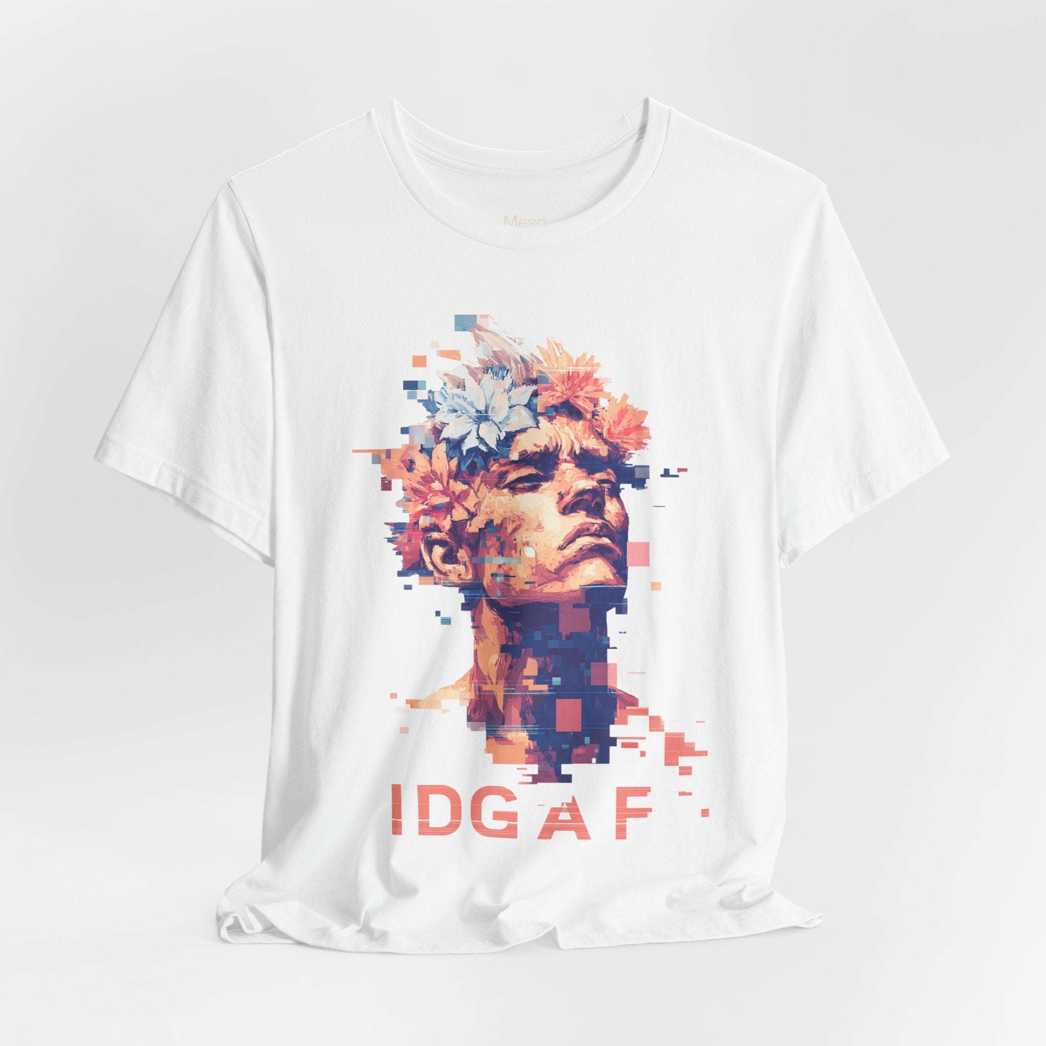 IDGAF Statue Bust Graphic Tee | Glitched Classical Sculpture T-Shirt