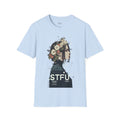 Floral Profile Portrait T-Shirt | Glitch Art STFU Text