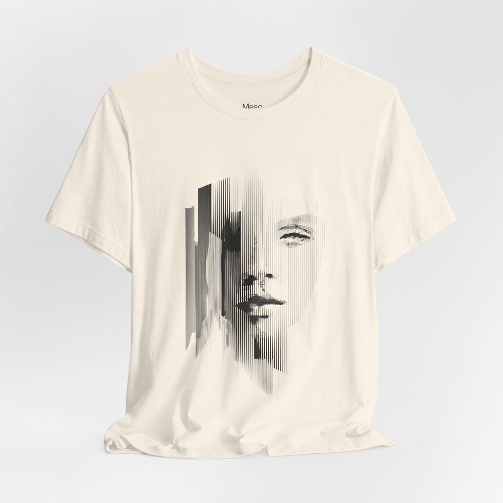 Glitch Face Portrait Tee | Abstract Drip Art, Minimal Monochrome