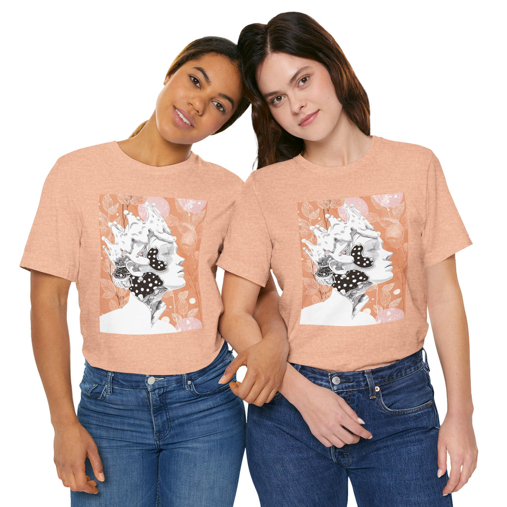 Artistic Coral Portrait Tee — Abstract Floral Woman Graphic T-Shirt