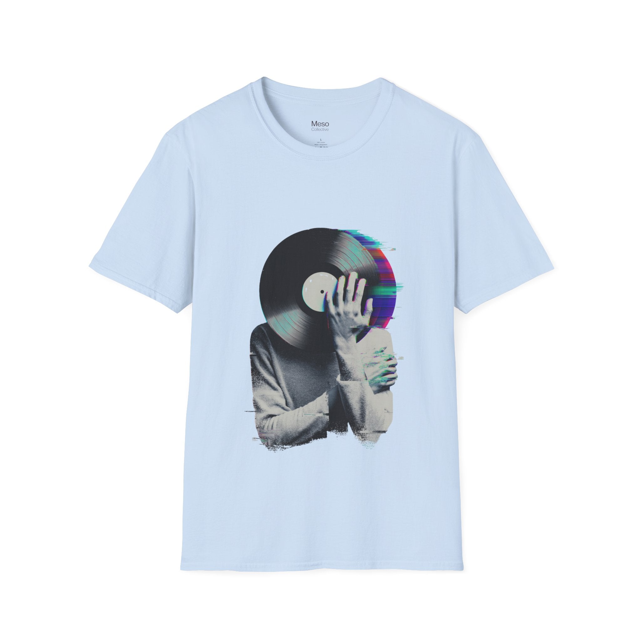 Glitch Vinyl Face T-Shirt | Retro Record Art, Music Lover Tee