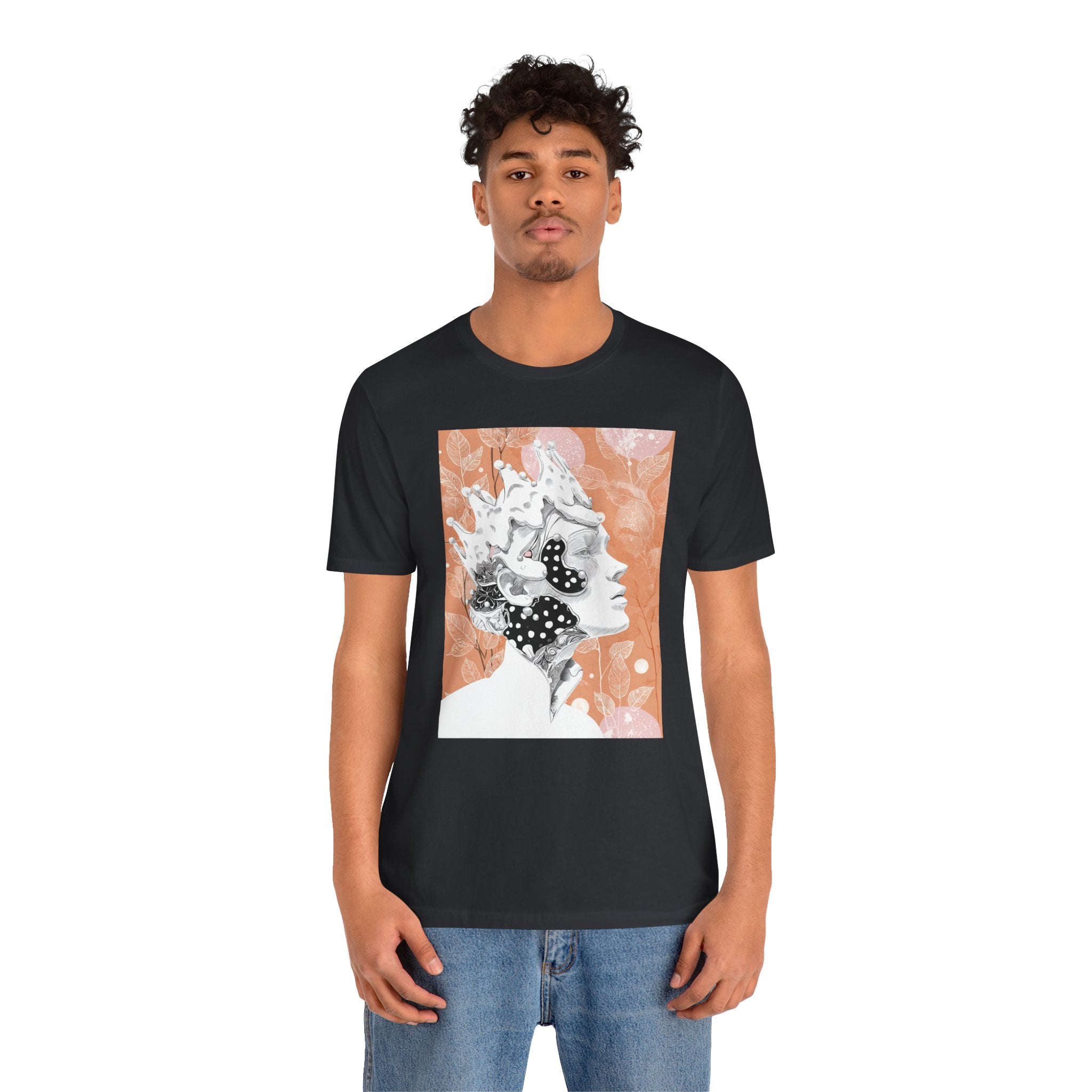 Artistic Coral Portrait Tee — Abstract Floral Woman Graphic T-Shirt