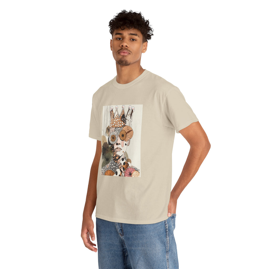 Surreal Crowned Face Art Tee — Abstract Collage Graphic T-Shirt