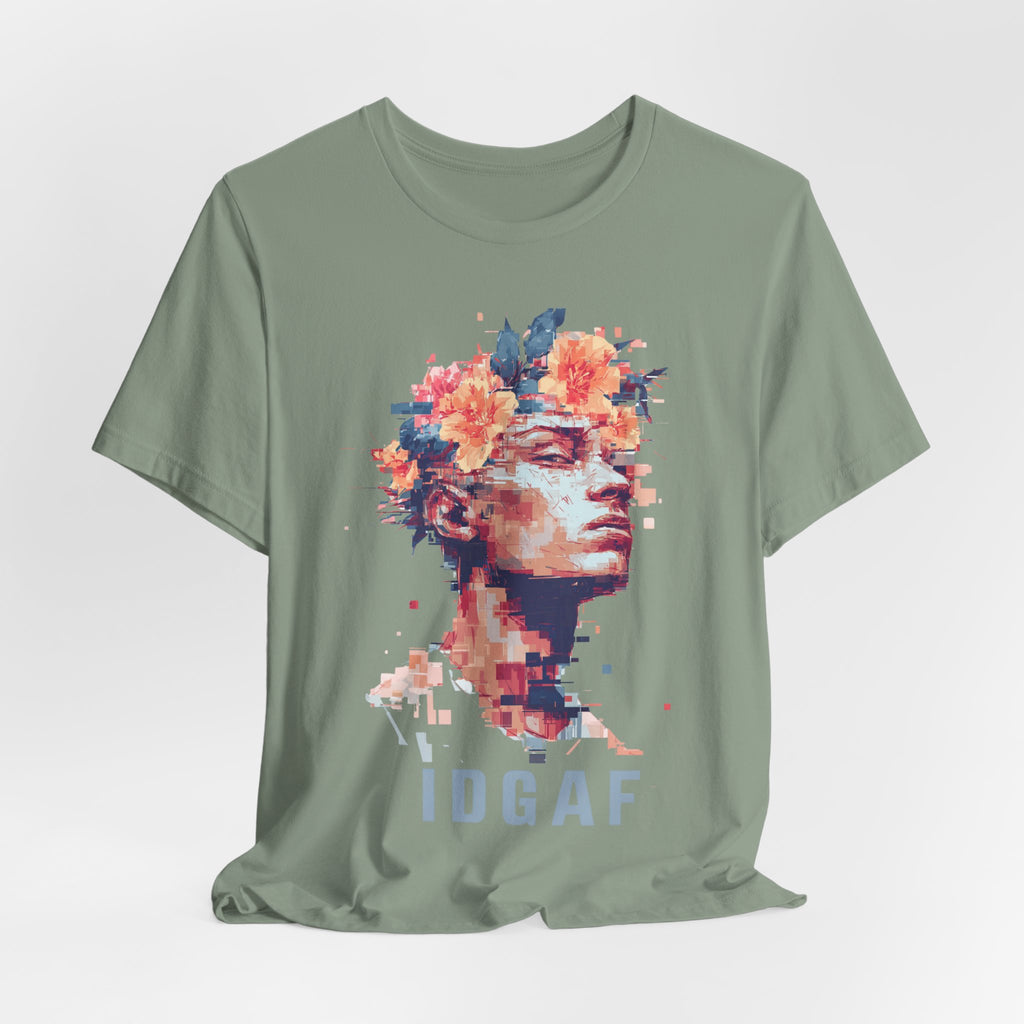 Floral Bust Portrait IDGAF T-Shirt | Artistic Statue Head Tee