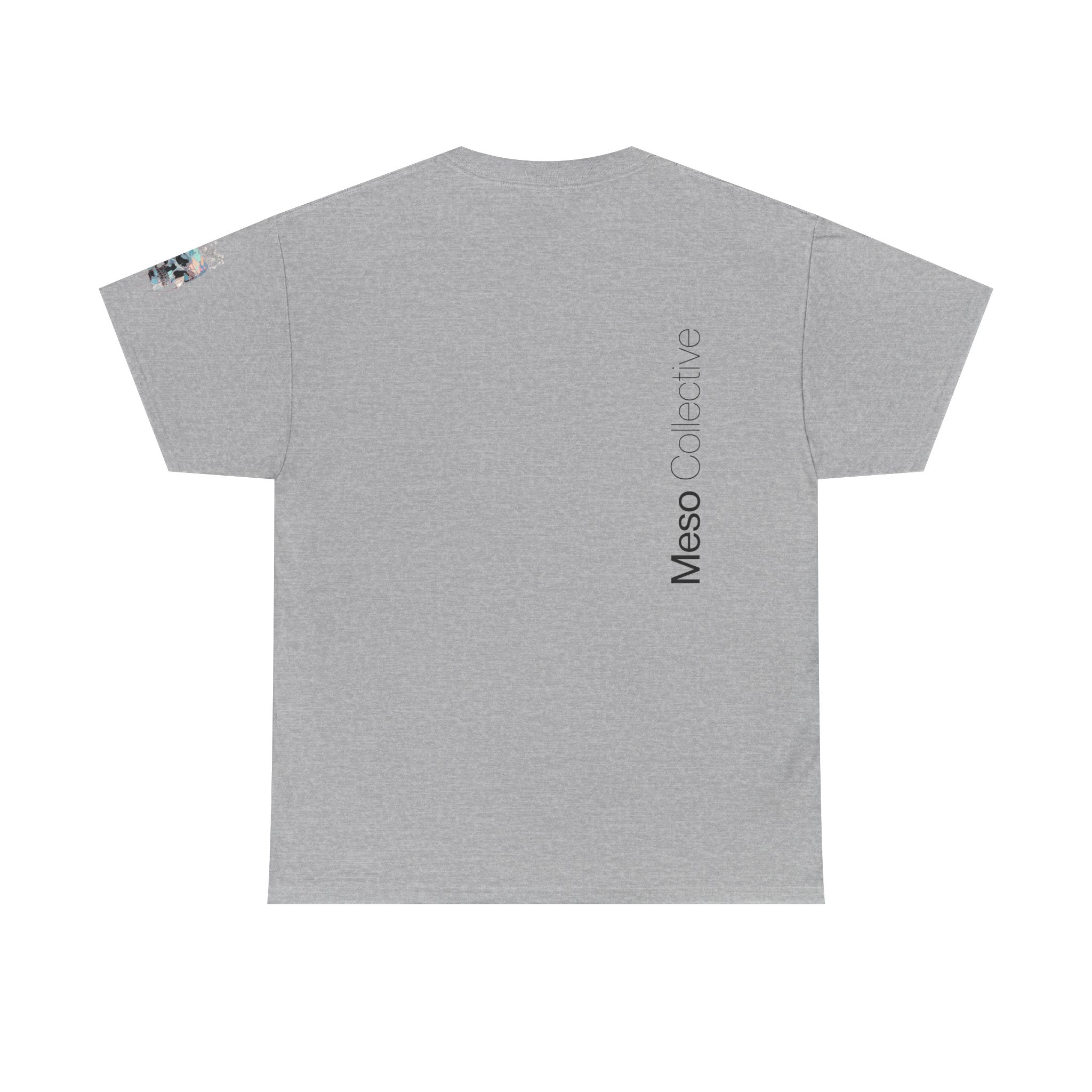 T-Shirt — Minimal 'Meso Collective' Back Print Tee with Subtle Sleeve Graphic